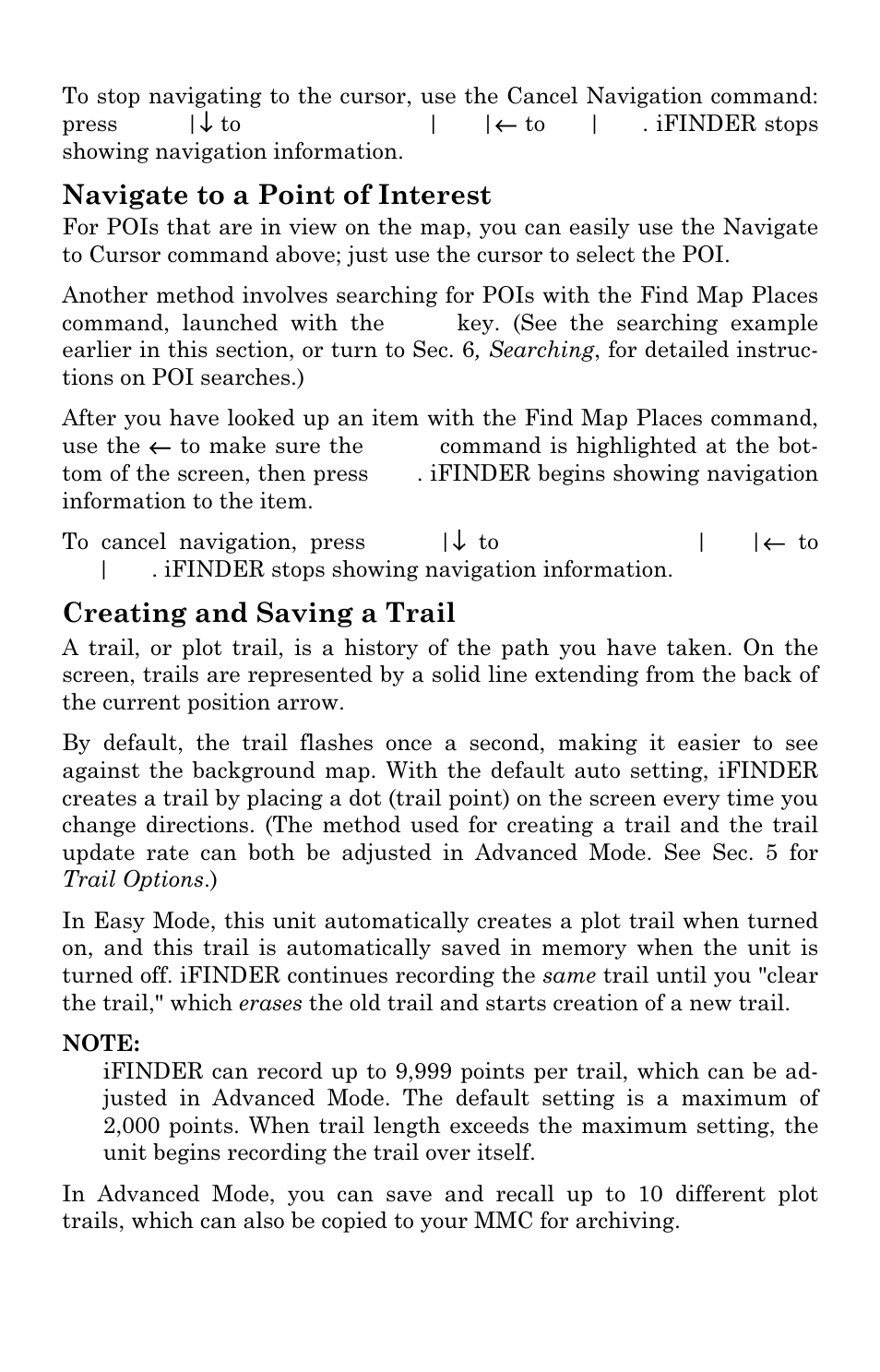 Navigate to a point of interest, Creating and saving a trail | Lowrance electronic IFINDER PRO User Manual | Page 43 / 132