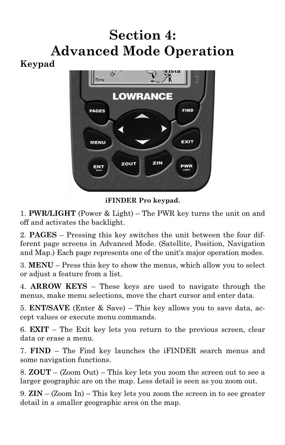 Keypad | Lowrance electronic IFINDER PRO User Manual | Page 49 / 132