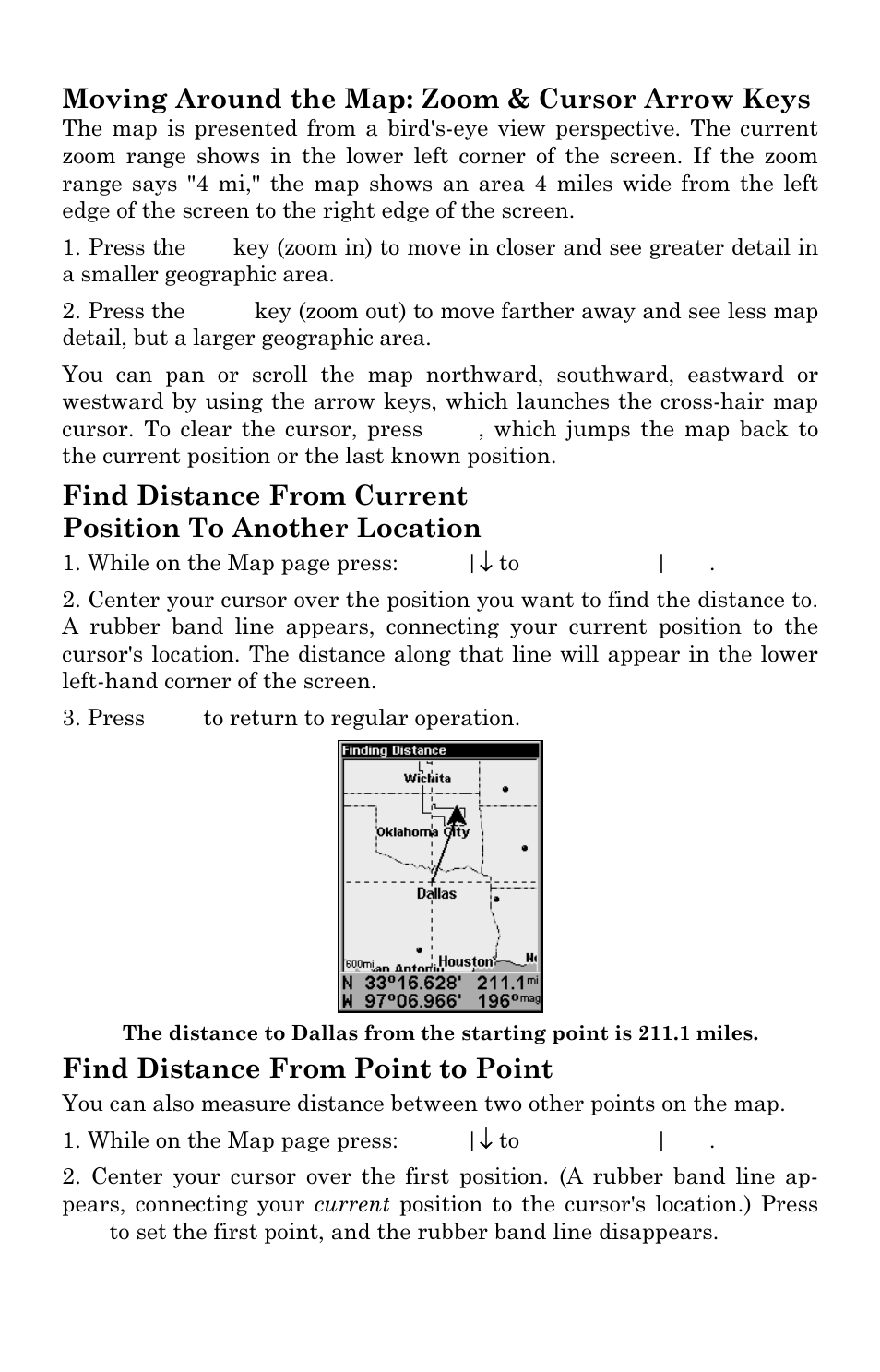 Moving around the map: zoom & cursor arrow keys, Find distance from point to point | Lowrance electronic IFINDER PRO User Manual | Page 54 / 132