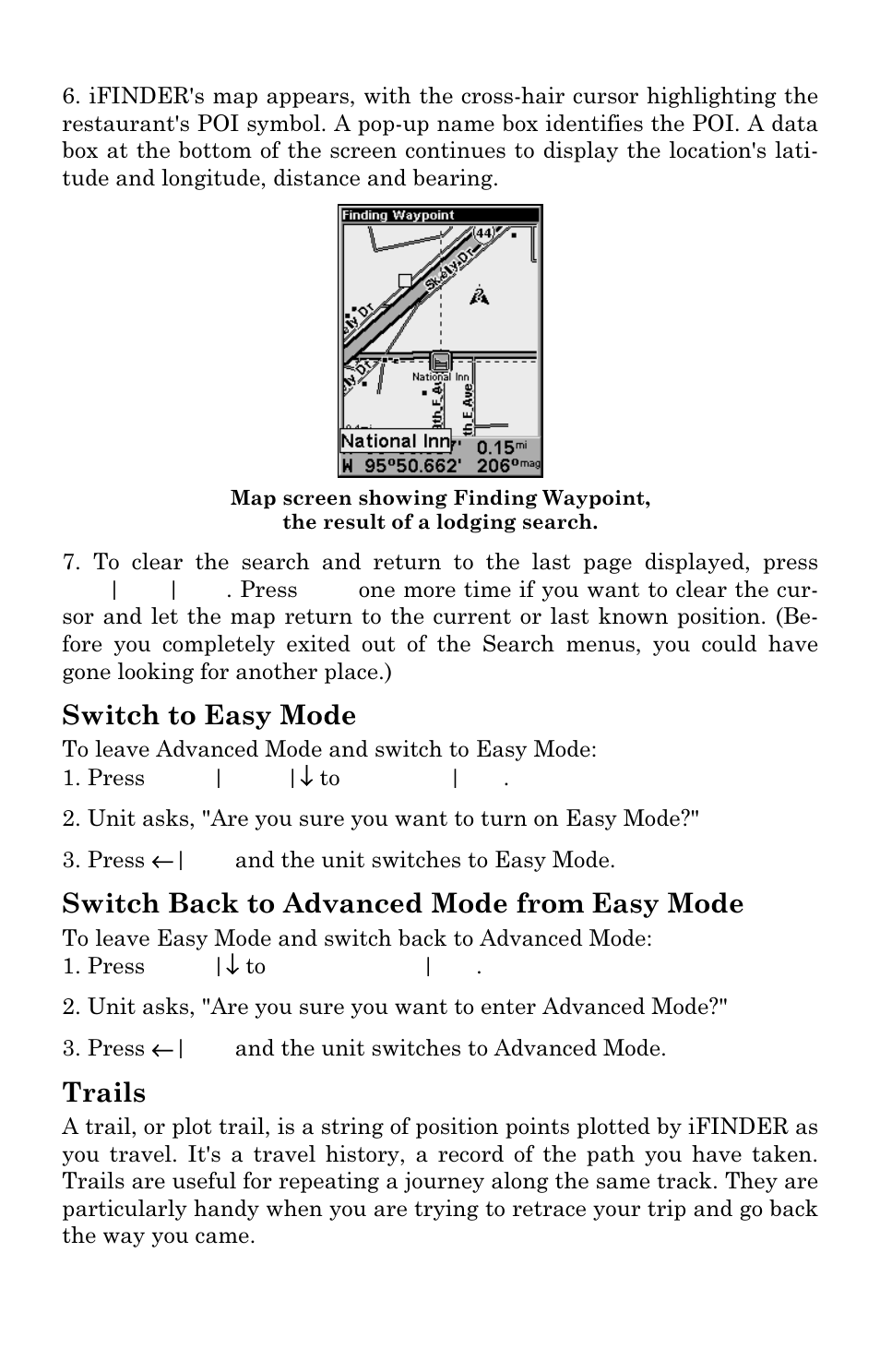 Switch to easy mode, Switch back to advanced mode from easy mode, Trails | Lowrance electronic IFINDER PRO User Manual | Page 64 / 132