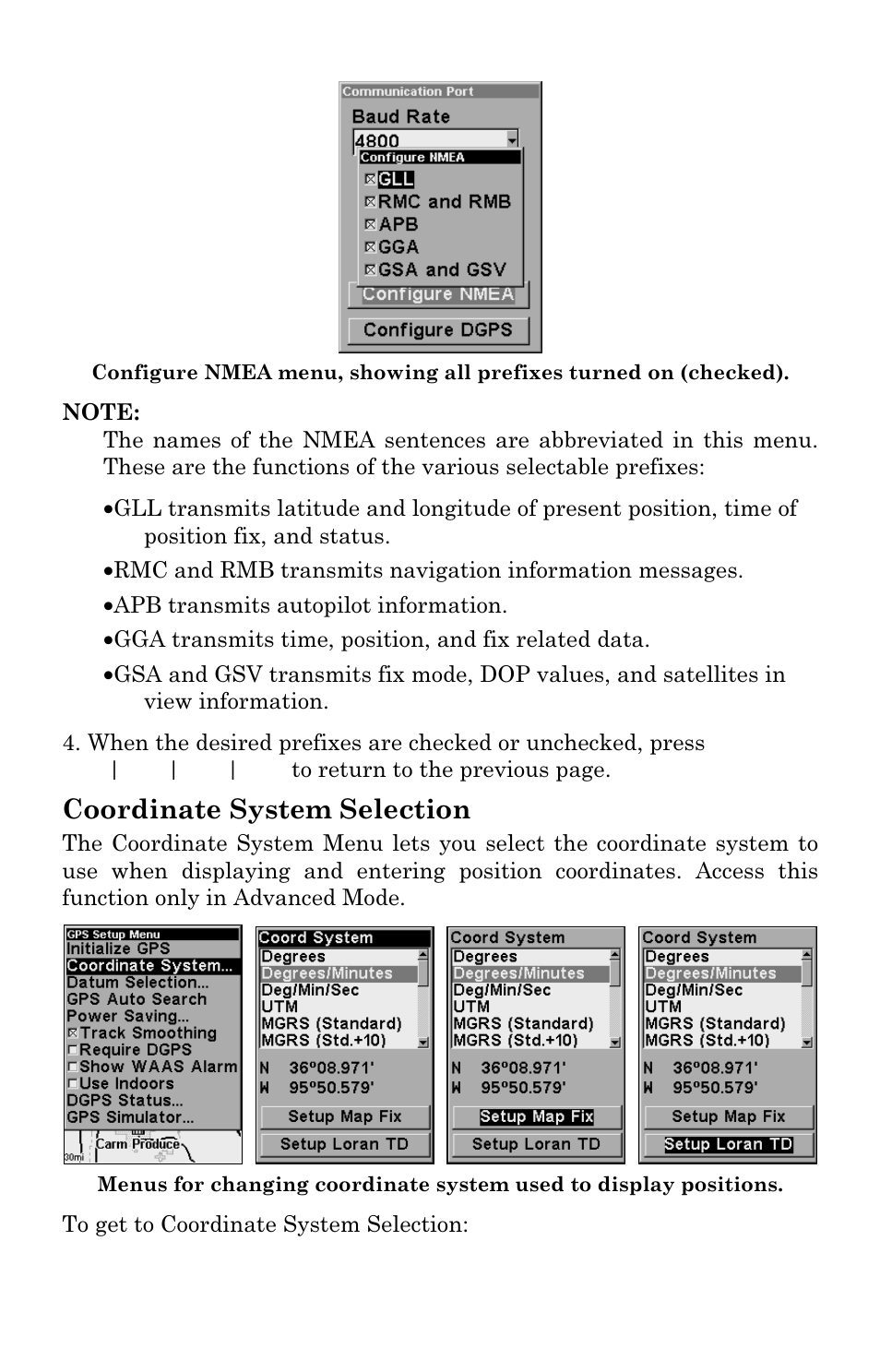 Coordinate system selection | Lowrance electronic IFINDER PRO User Manual | Page 75 / 132