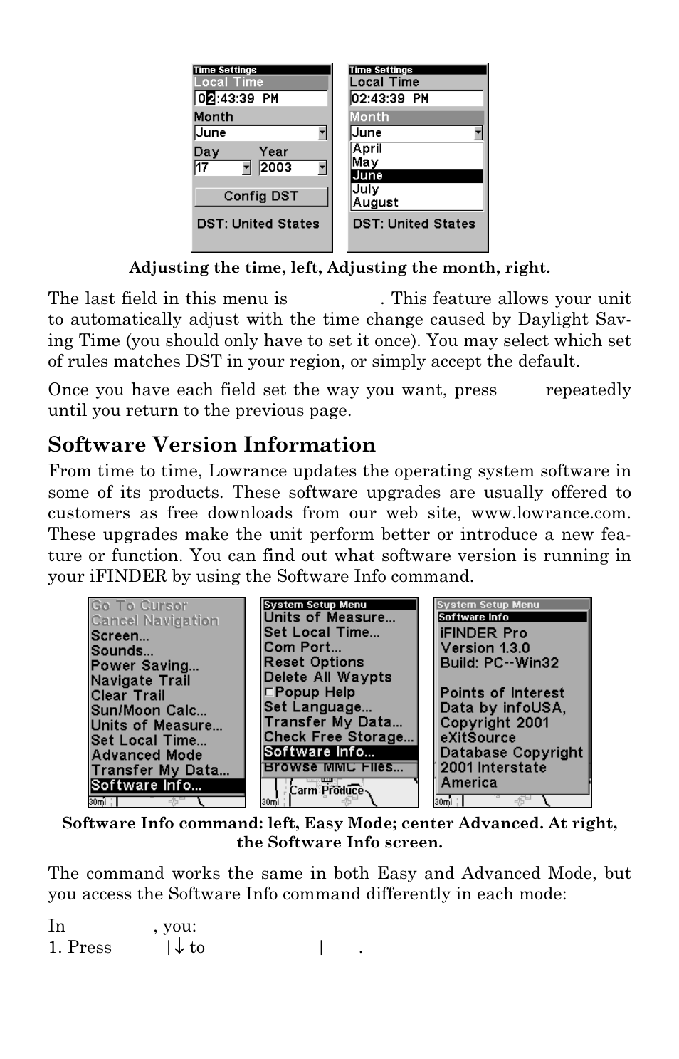 Software version information | Lowrance electronic IFINDER PRO User Manual | Page 98 / 132