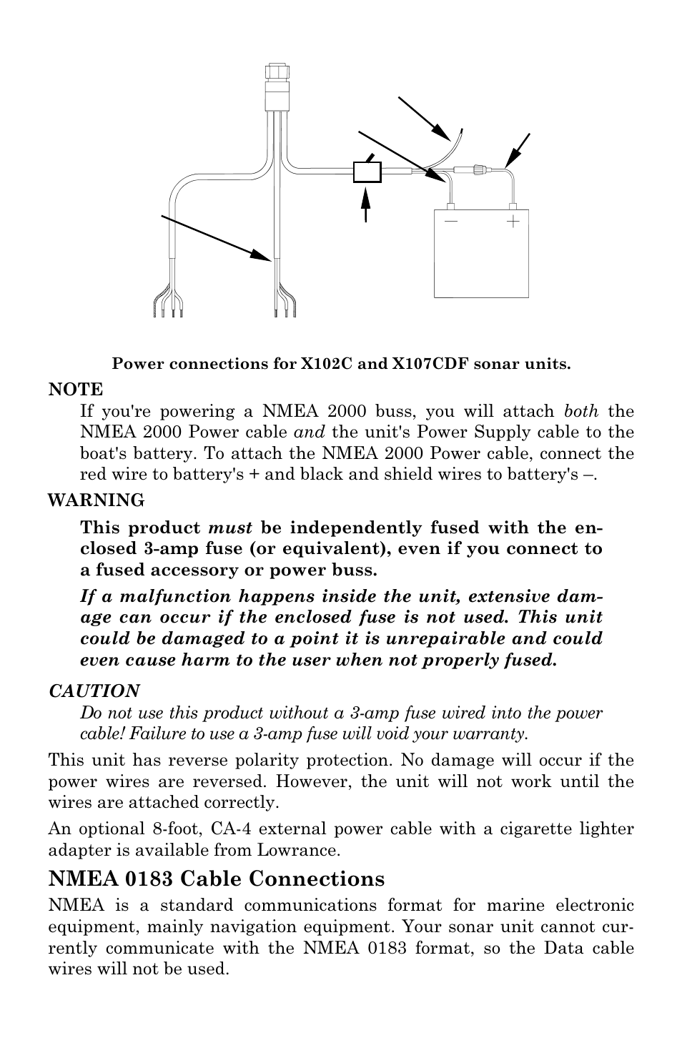 Nmea 0183 cable connections | Lowrance electronic X102C User Manual | Page 31 / 92