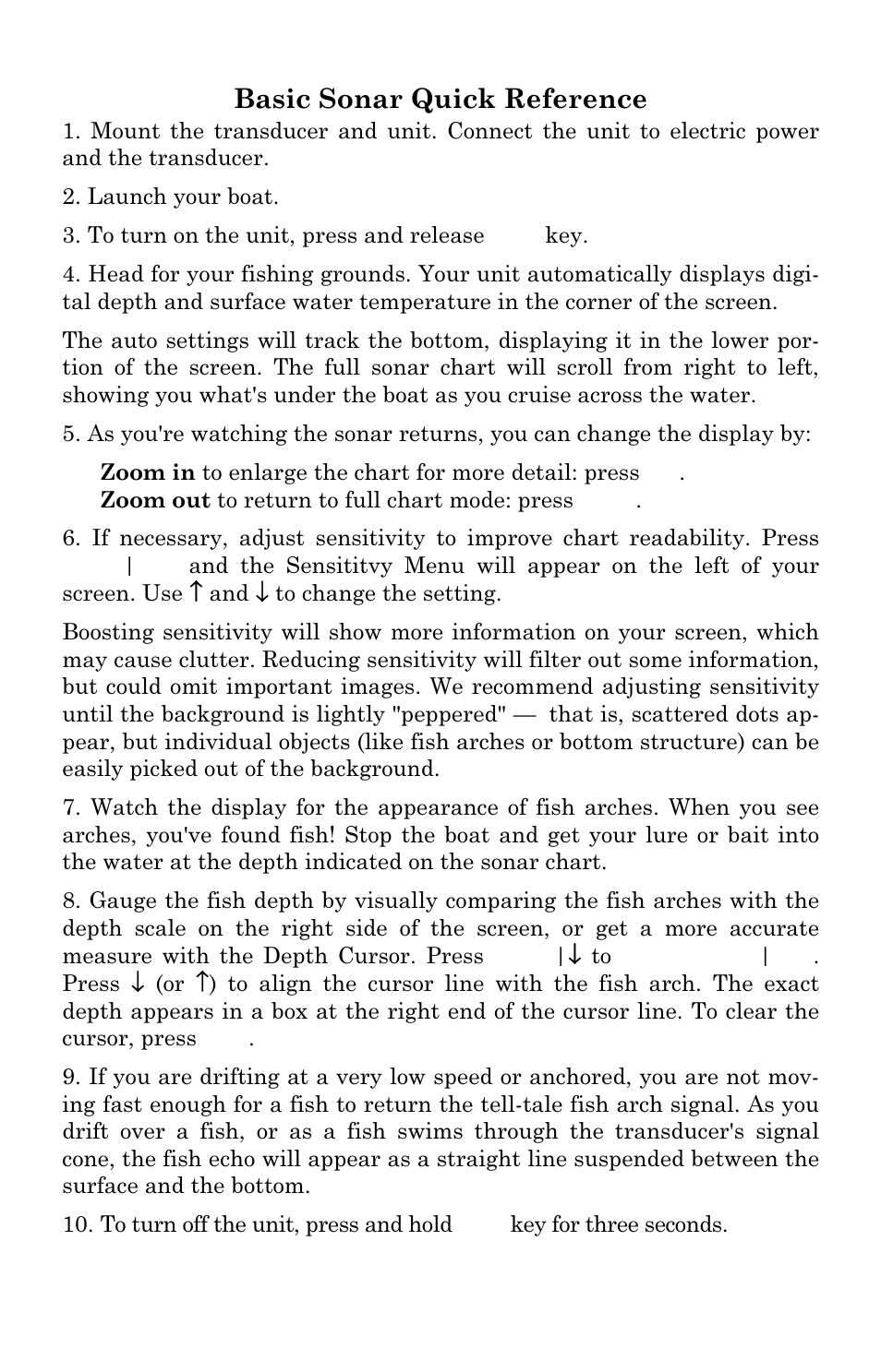 Basic sonar quick reference | Lowrance electronic X102C User Manual | Page 44 / 92