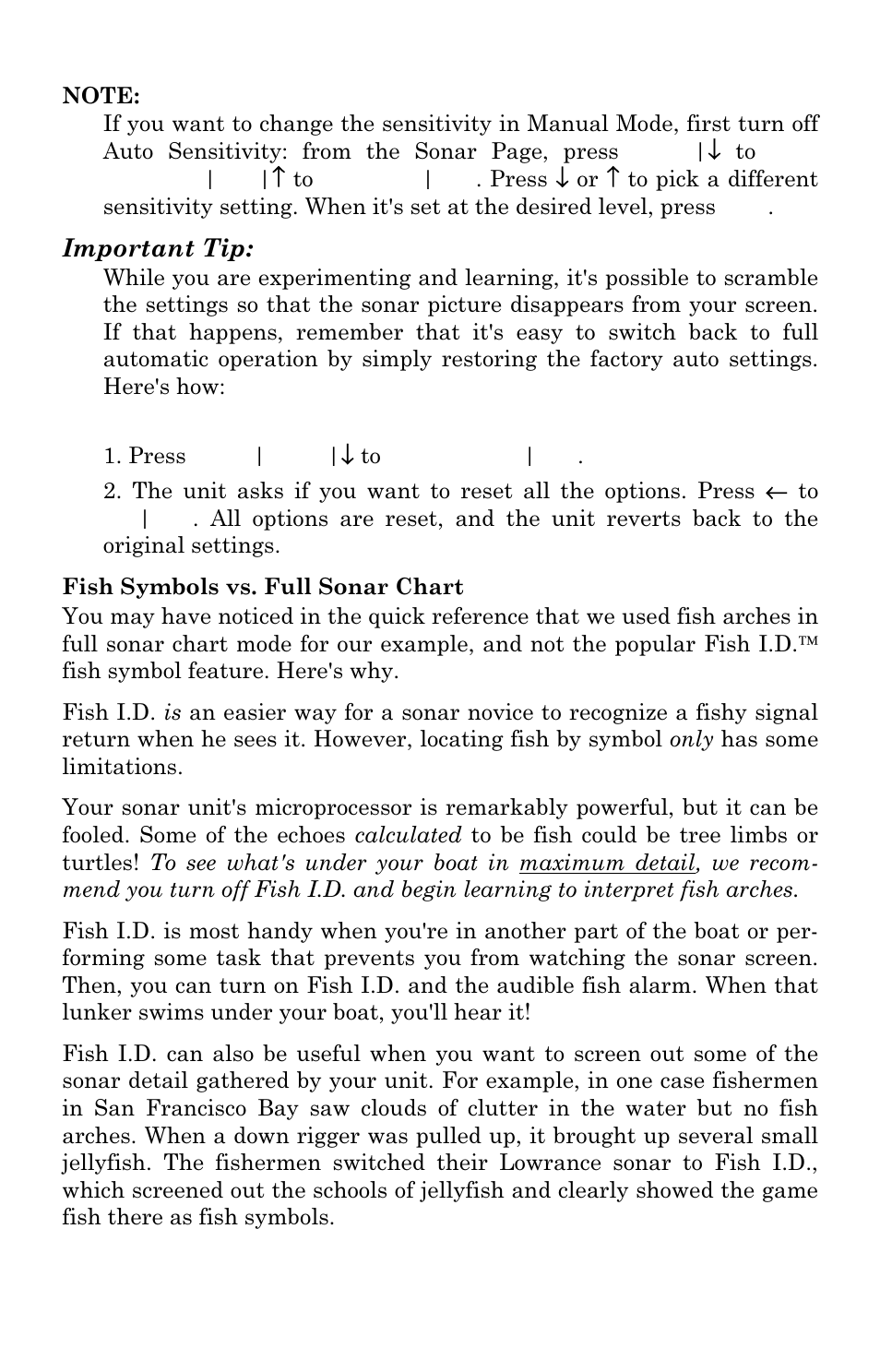 Important tip | Lowrance electronic X102C User Manual | Page 47 / 92