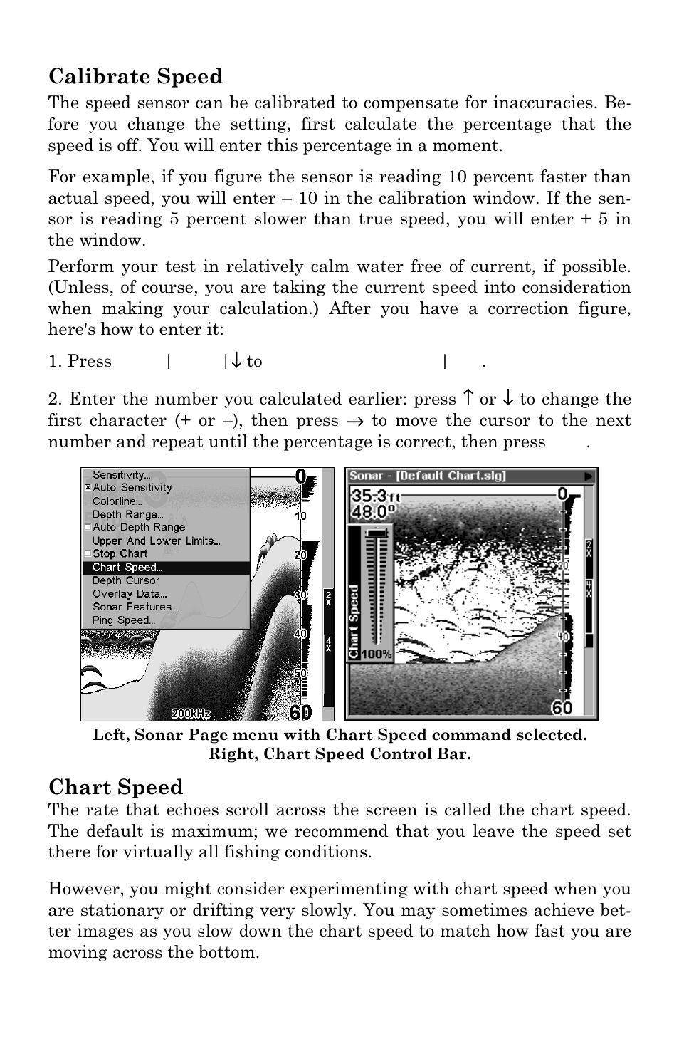 Calibrate speed, Chart speed | Lowrance electronic X102C User Manual | Page 53 / 92