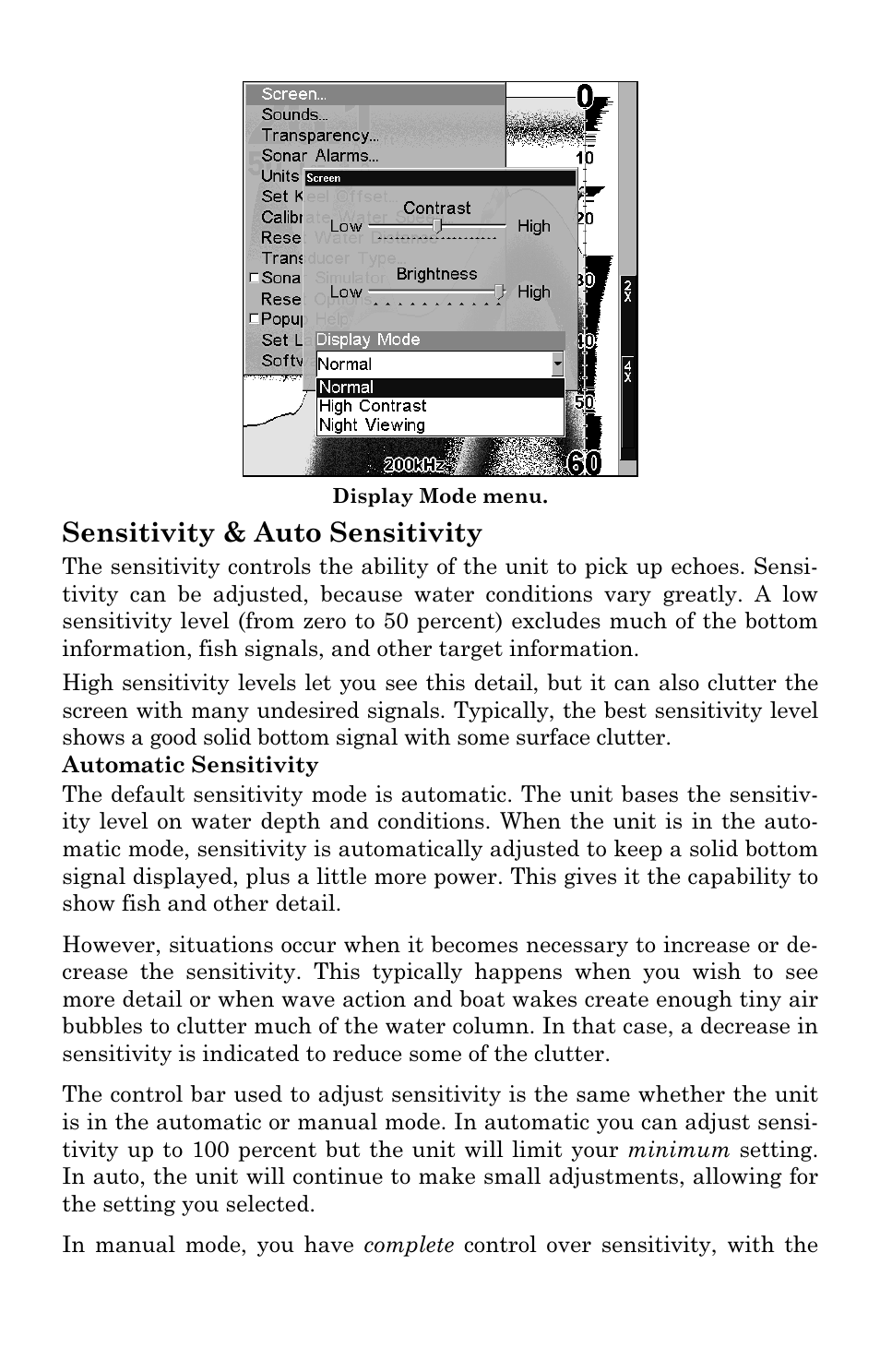 Sensitivity & auto sensitivity | Lowrance electronic X102C User Manual | Page 68 / 92