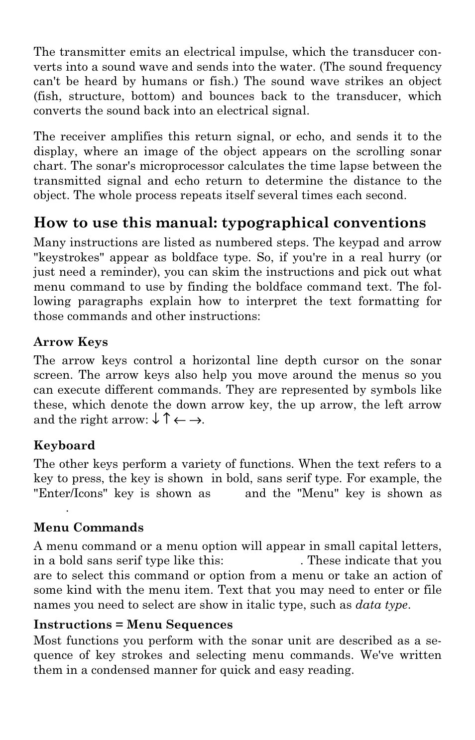 How to use this manual: typographical conventions | Lowrance electronic X102C User Manual | Page 8 / 92