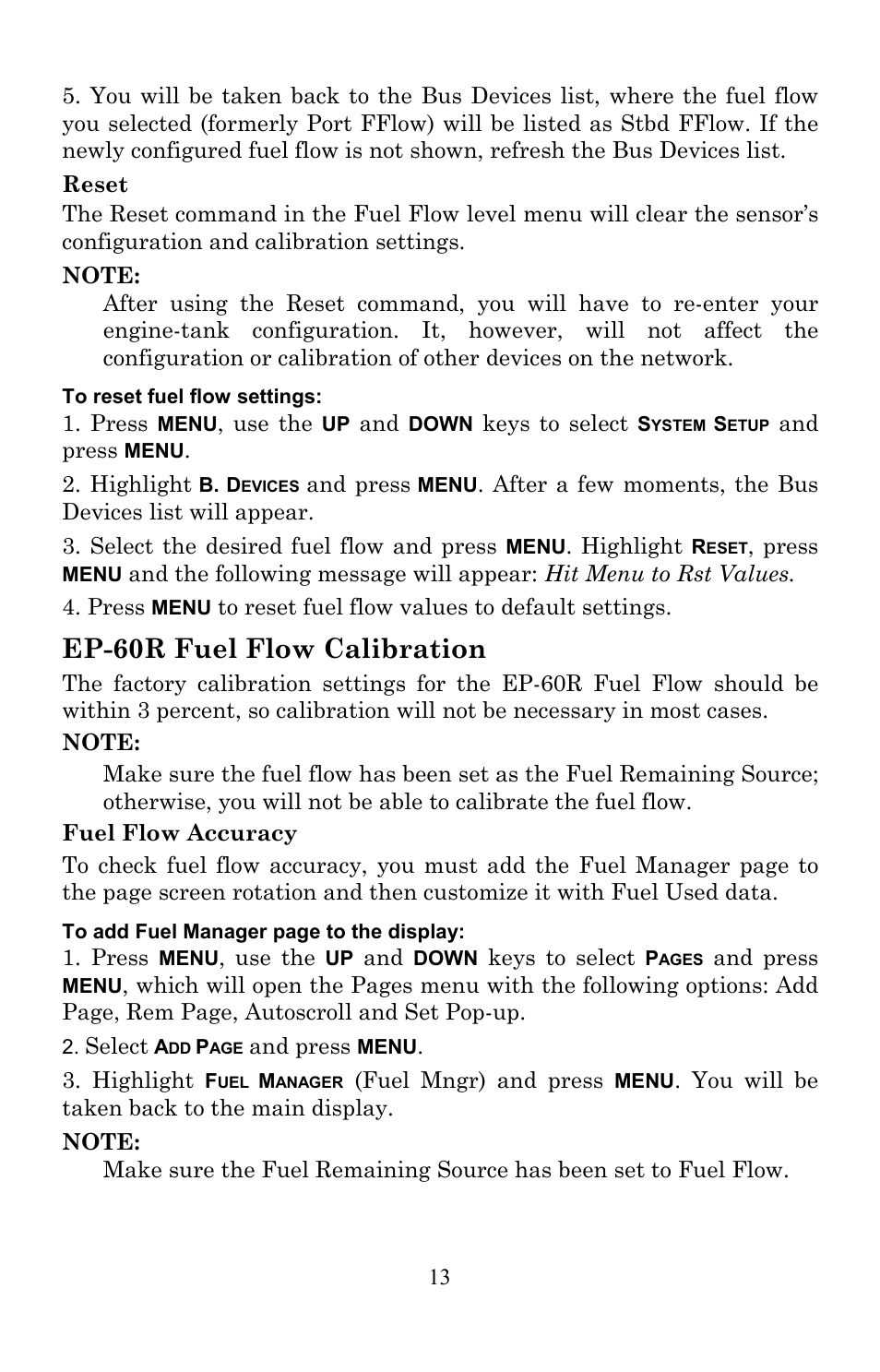 Ep-60r fuel flow calibration | Lowrance electronic EP-60R User Manual | Page 13 / 48
