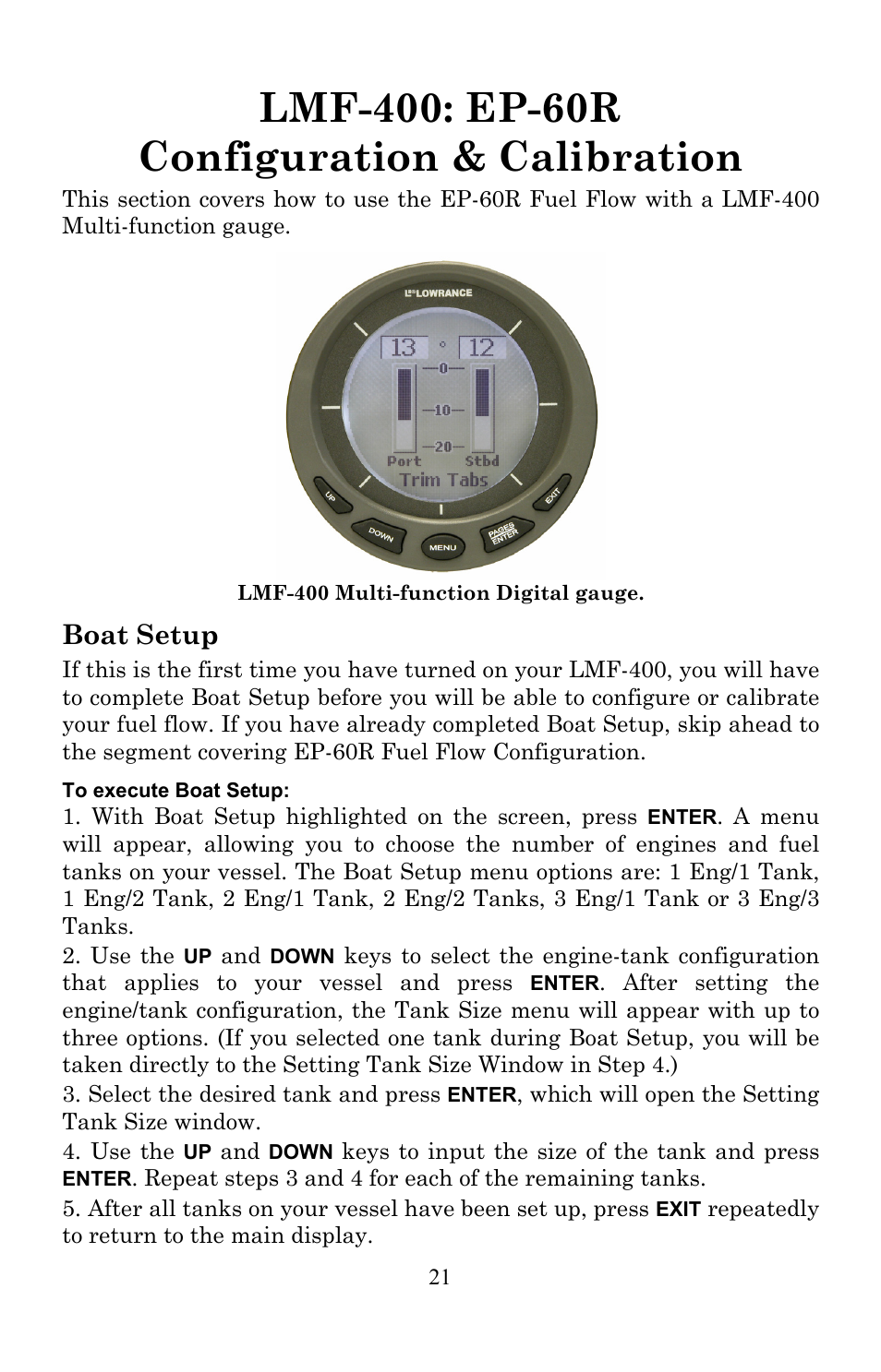 Boat setup | Lowrance electronic EP-60R User Manual | Page 21 / 48