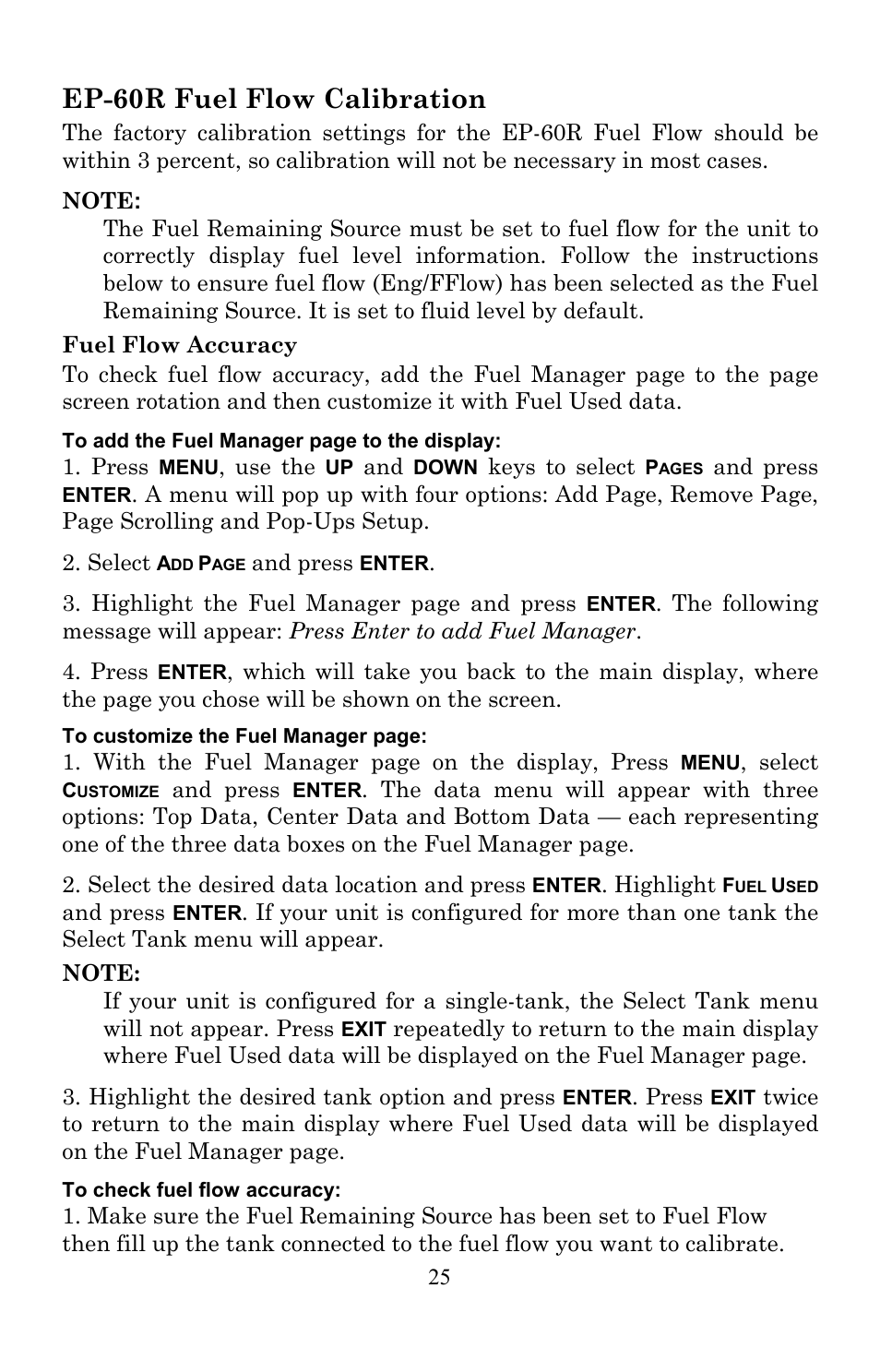 Ep-60r fuel flow calibration | Lowrance electronic EP-60R User Manual | Page 25 / 48