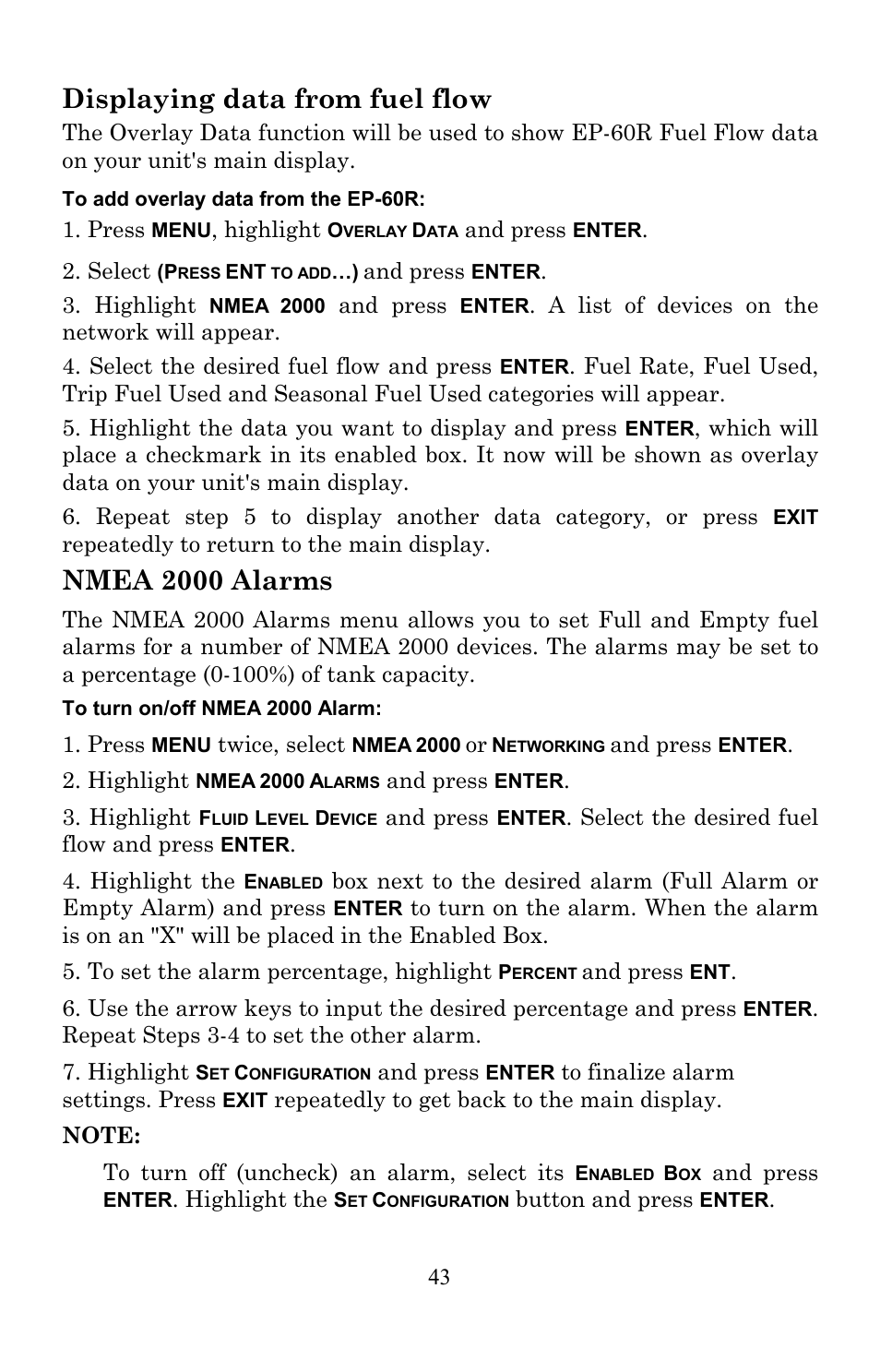 Displaying data from fuel flow, Nmea 2000 alarms | Lowrance electronic EP-60R User Manual | Page 43 / 48