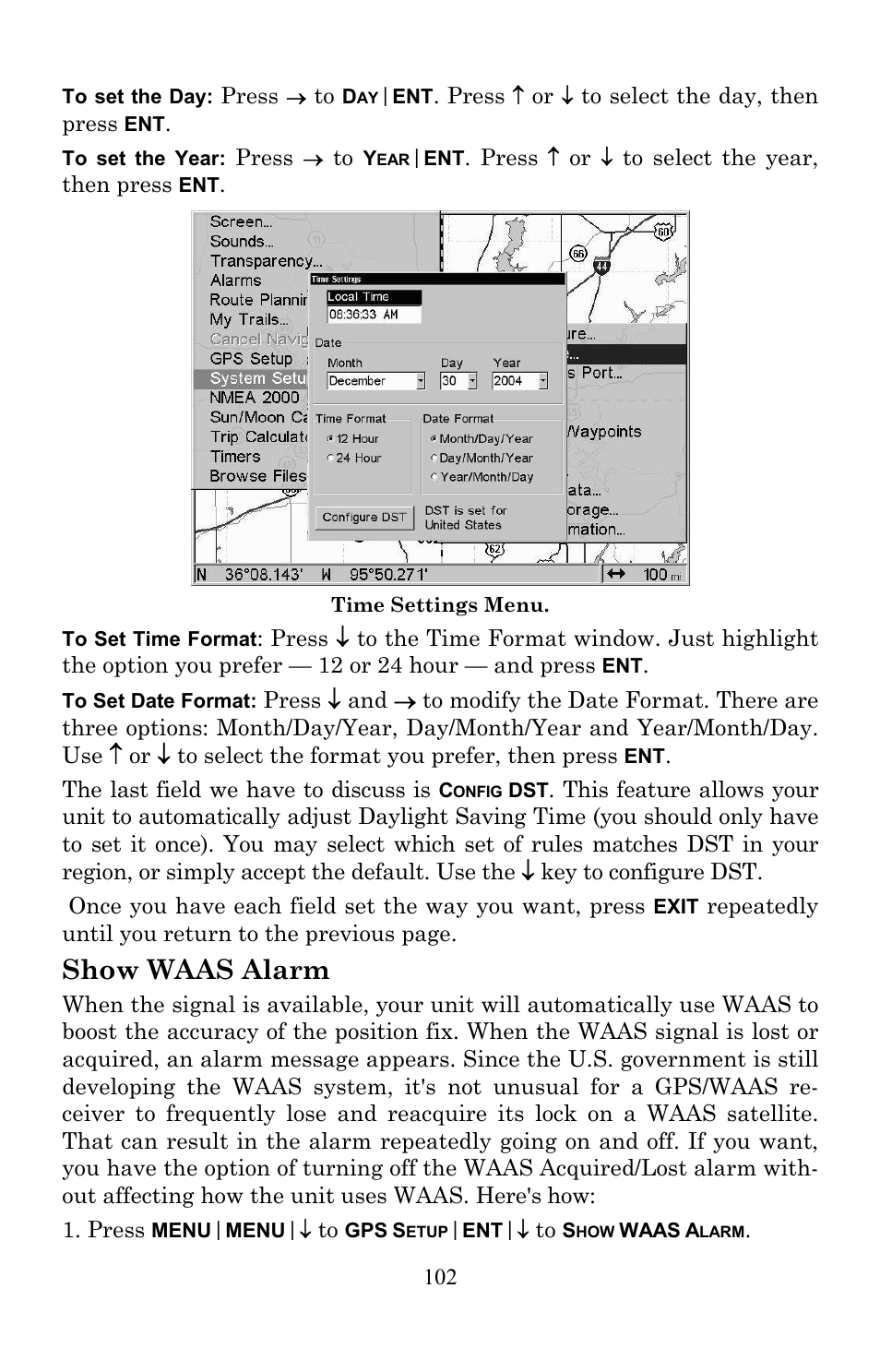 Show waas alarm | Lowrance electronic Lowrance GlobalMap 7200C User Manual | Page 110 / 168