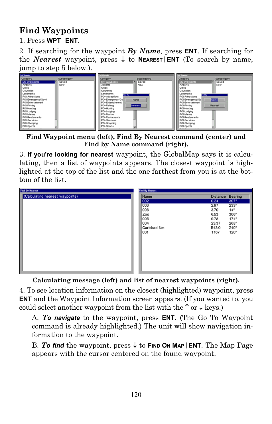 Find waypoints | Lowrance electronic Lowrance GlobalMap 7200C User Manual | Page 128 / 168