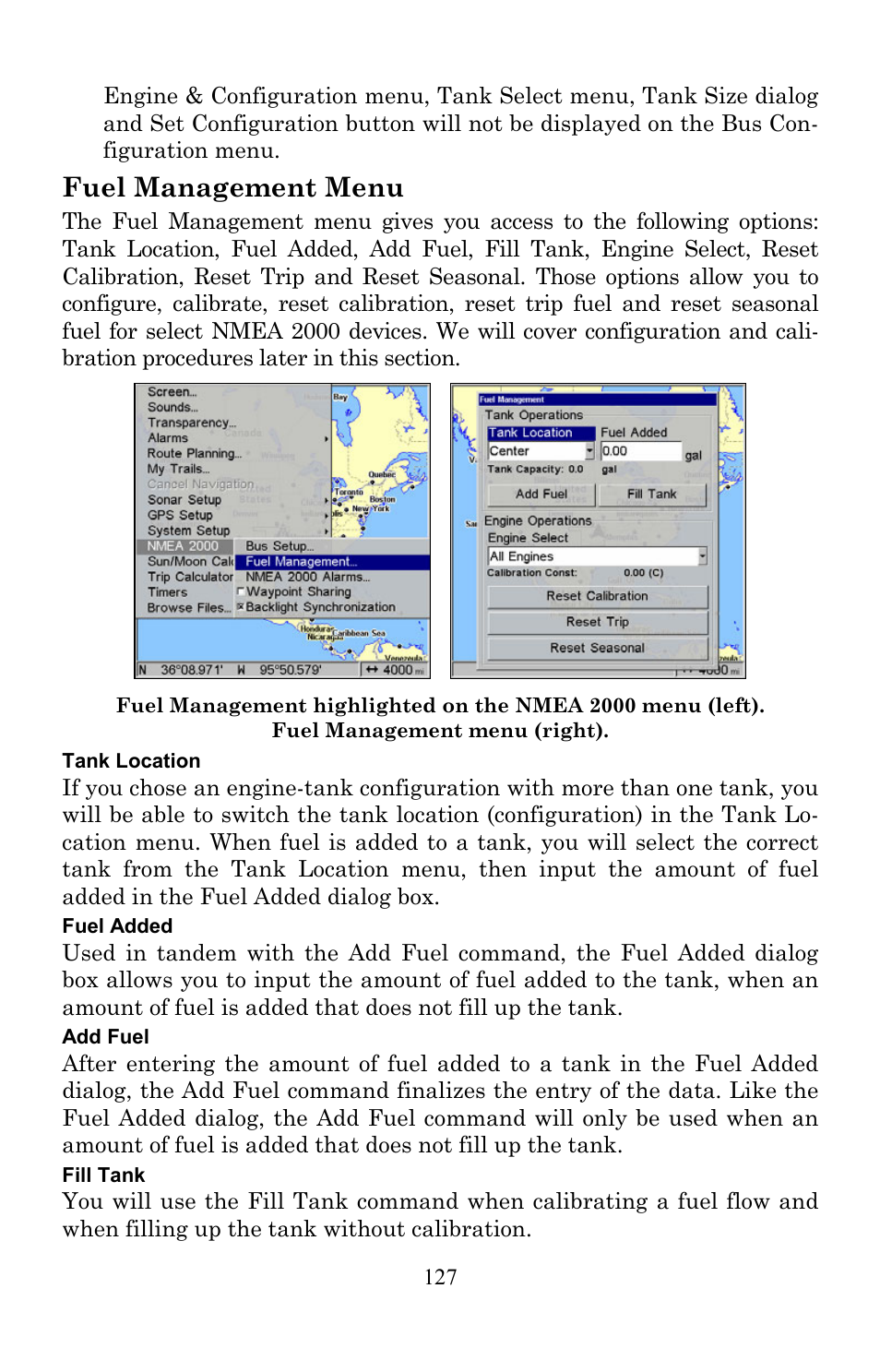 Fuel management menu | Lowrance electronic Lowrance GlobalMap 7200C User Manual | Page 135 / 168