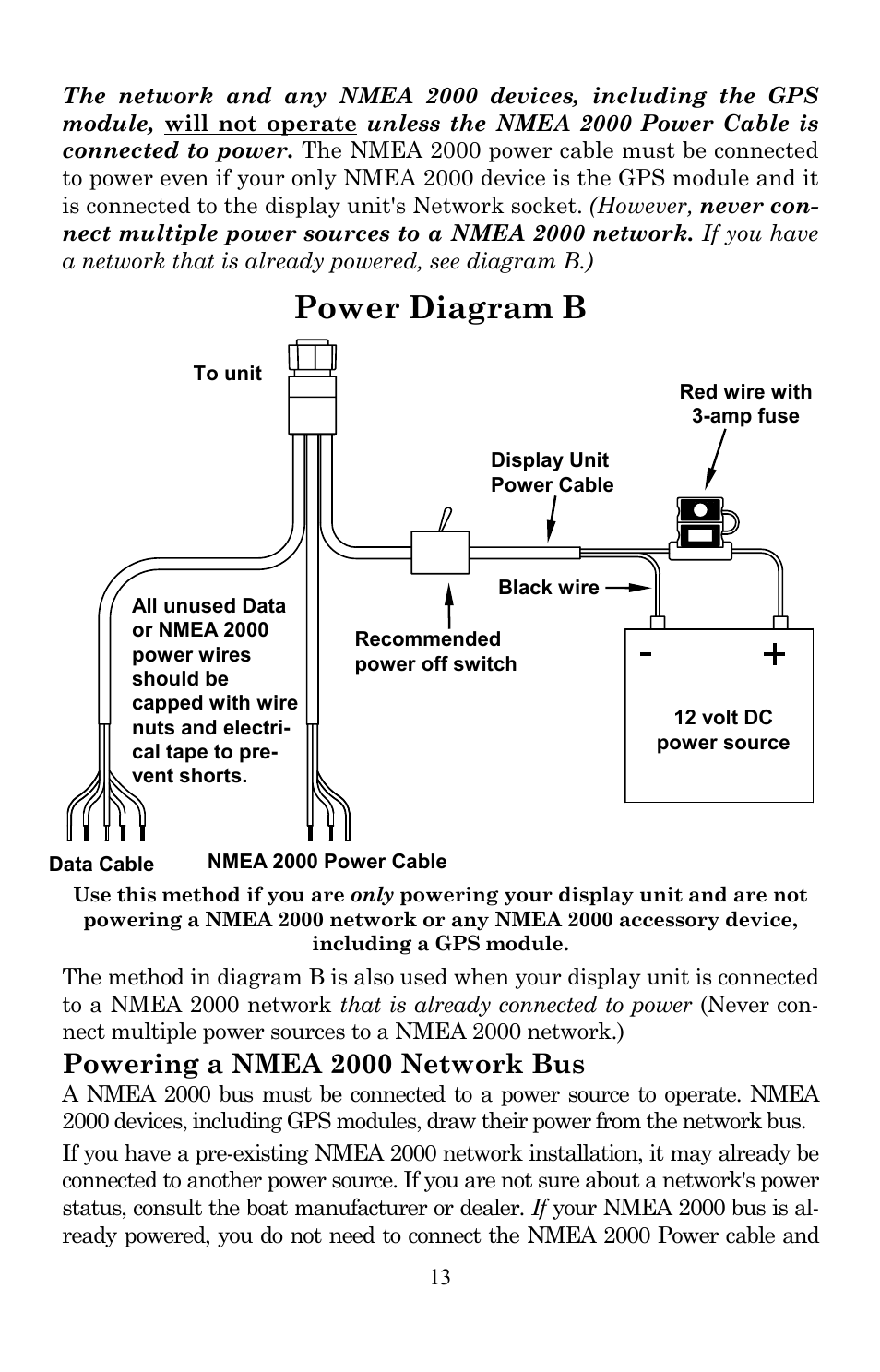 Power diagram b, Powering a nmea 2000 network bus | Lowrance electronic Lowrance GlobalMap 7200C User Manual | Page 21 / 168