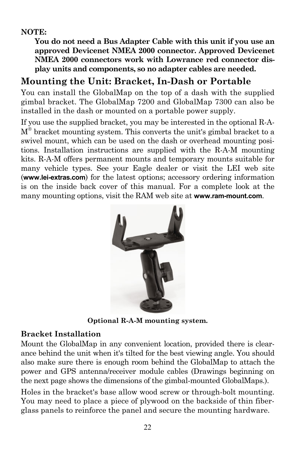 Mounting the unit: bracket, in-dash or portable | Lowrance electronic Lowrance GlobalMap 7200C User Manual | Page 30 / 168