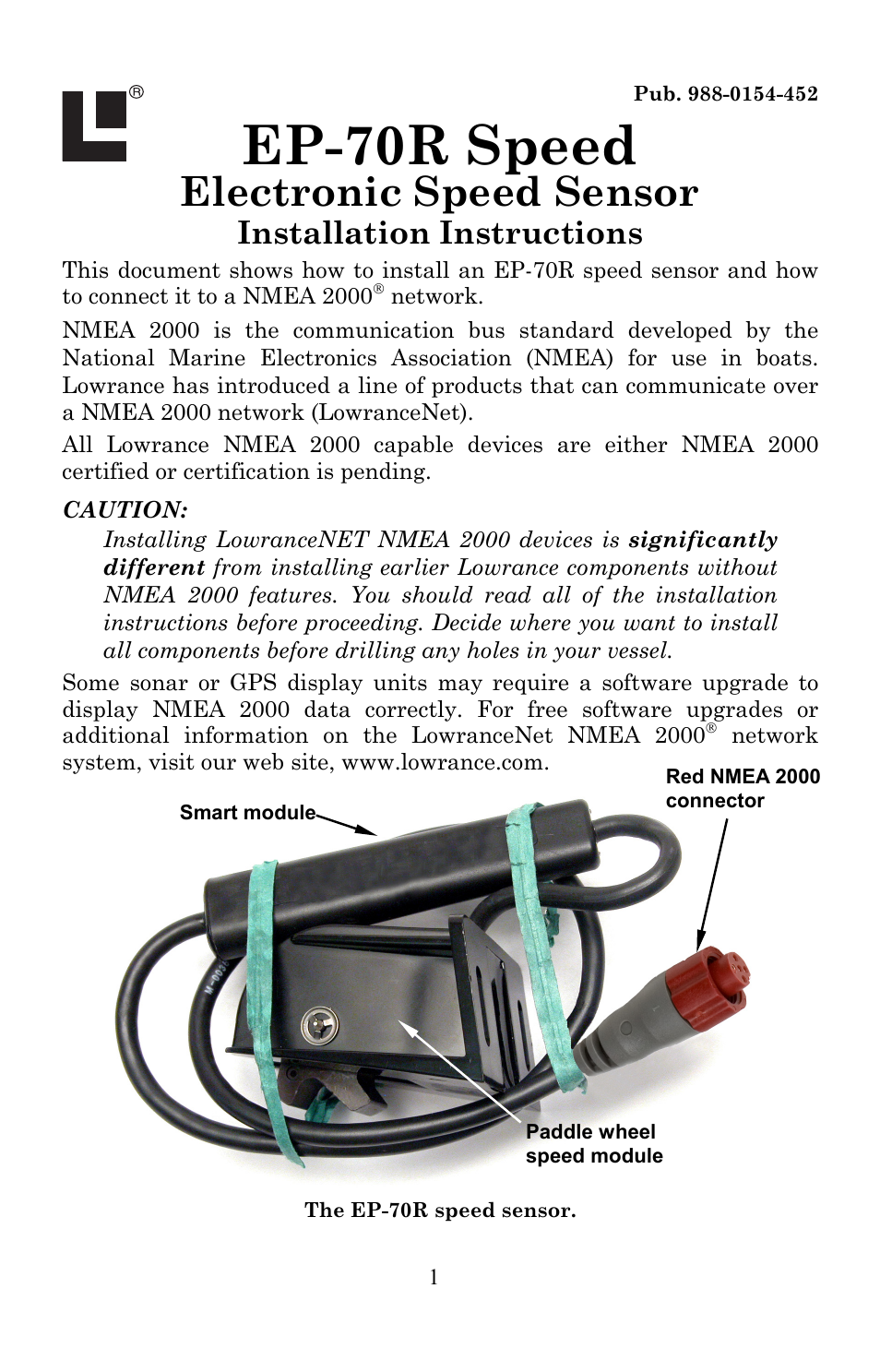 Lowrance electronic Electronic Speed Sensor EP-70R User Manual | 16 pages