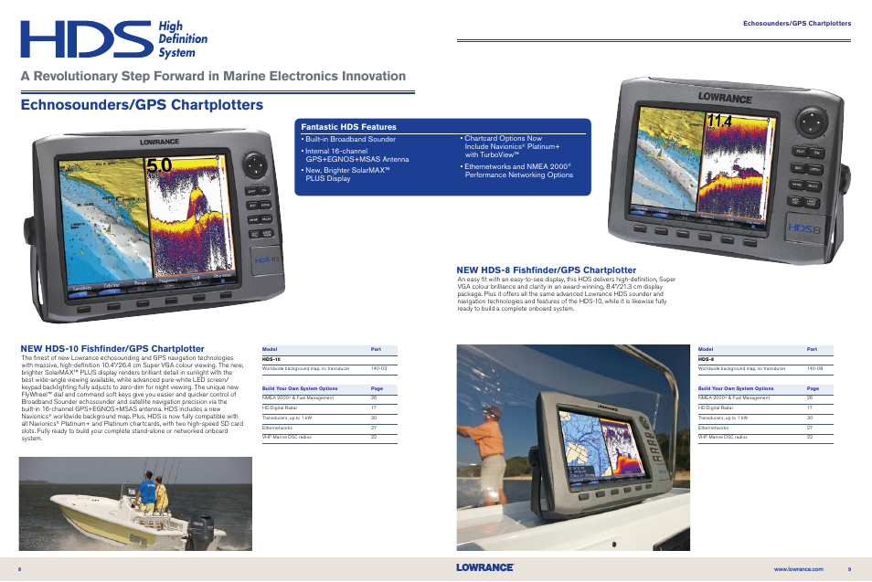 Echnosounders/gps chartplotters, High definition system, New hds-10 fishfinder/gps chartplotter | New hds-8 fishfinder/gps chartplotter, Fantastic hds features | Lowrance electronic NMEA 2000 User Manual | Page 5 / 21