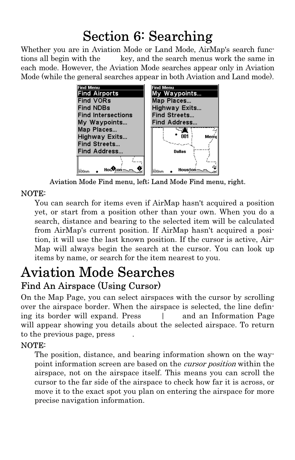 Aviation mode searches, Find an airspace (using cursor) | Lowrance electronic 500 User Manual | Page 101 / 132