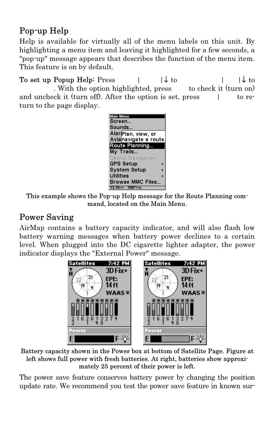 Pop-up help, Power saving | Lowrance electronic 500 User Manual | Page 89 / 132