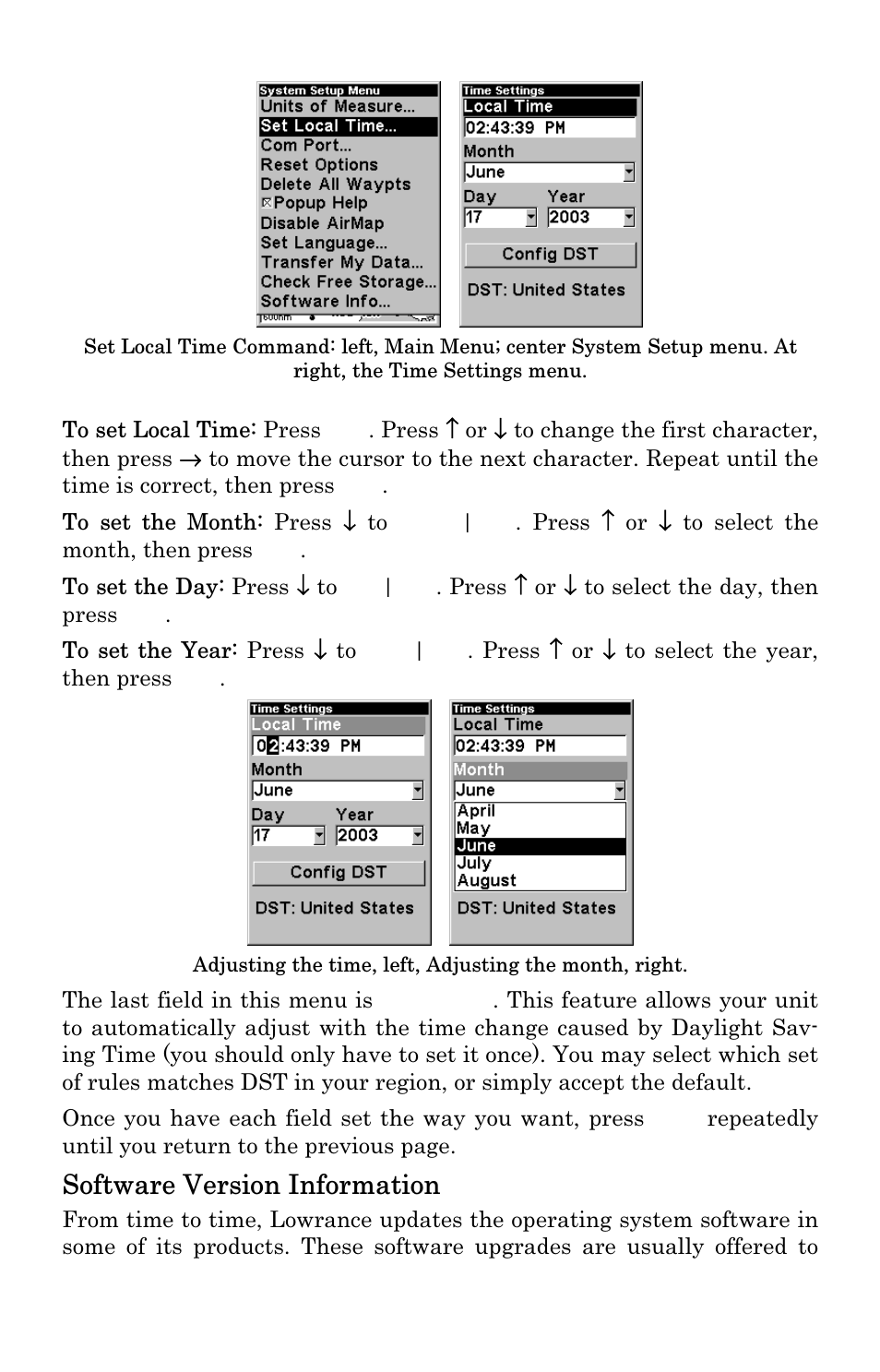 Software version information | Lowrance electronic 500 User Manual | Page 94 / 132