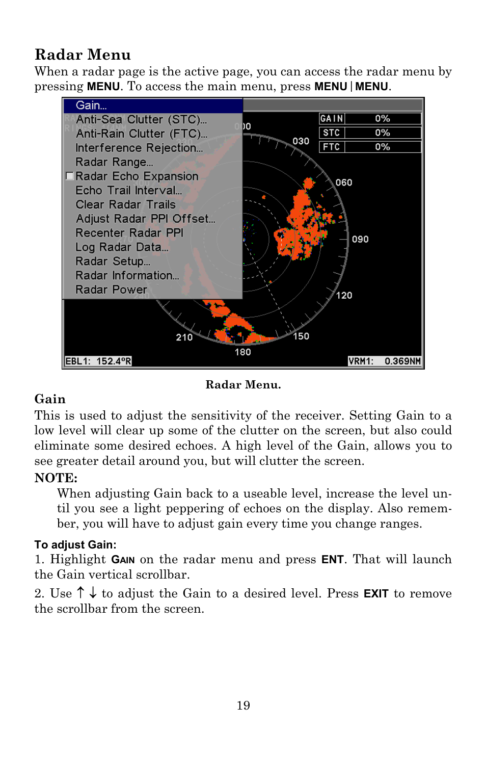 Radar menu | Lowrance electronic LRA-1000 User Manual | Page 25 / 60