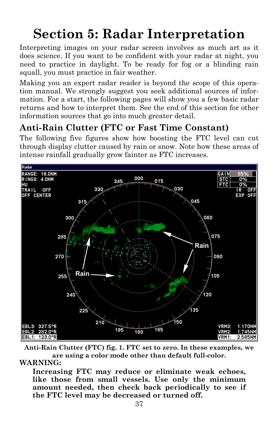 Anti-rain clutter (ftc or fast time constant) | Lowrance electronic LRA-1000 User Manual | Page 43 / 60