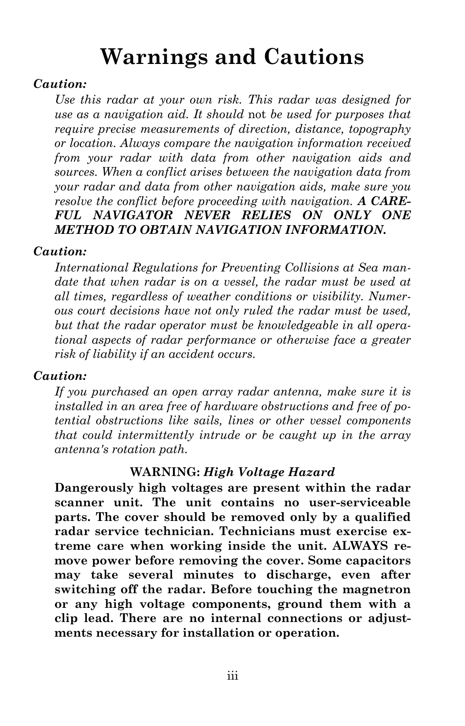 Warnings and cautions | Lowrance electronic LRA-1000 User Manual | Page 5 / 60