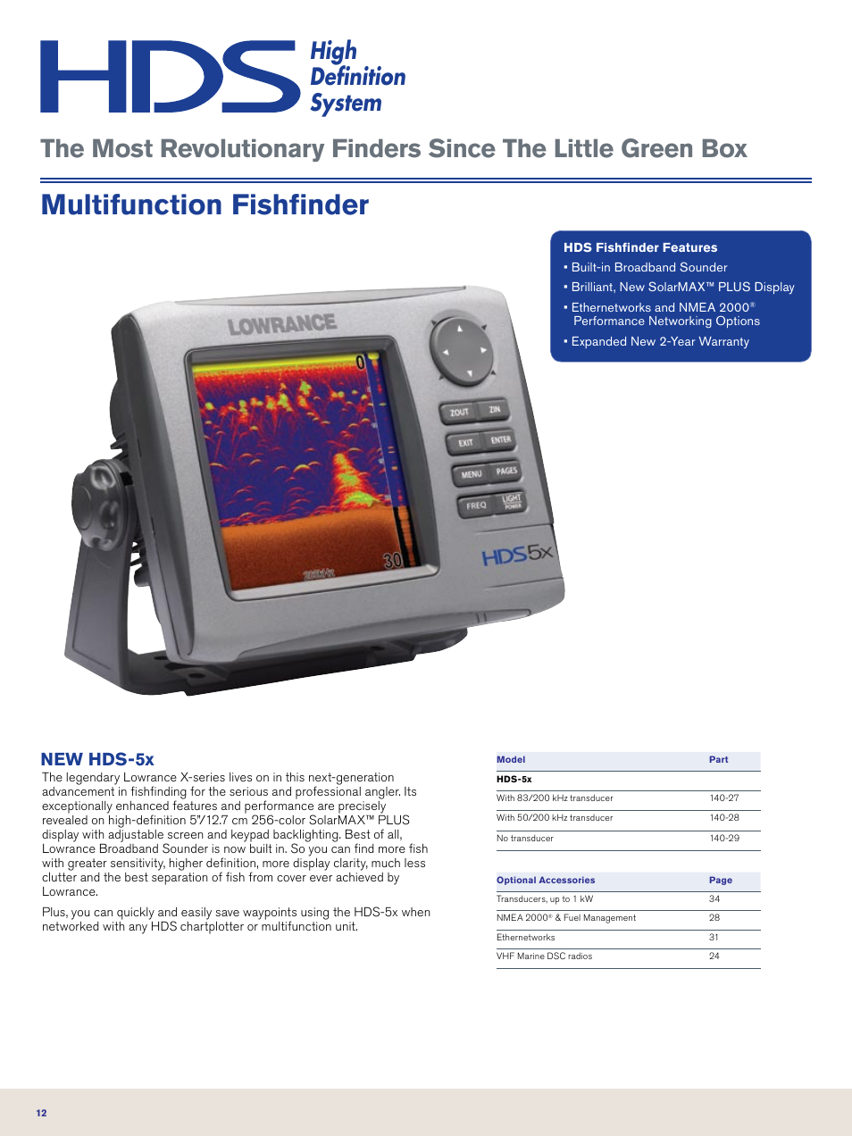 Multifunction fishfinder, High definition system, New hds-5x | Lowrance electronic Nautic Insight HDS-5m User Manual | Page 12 / 48