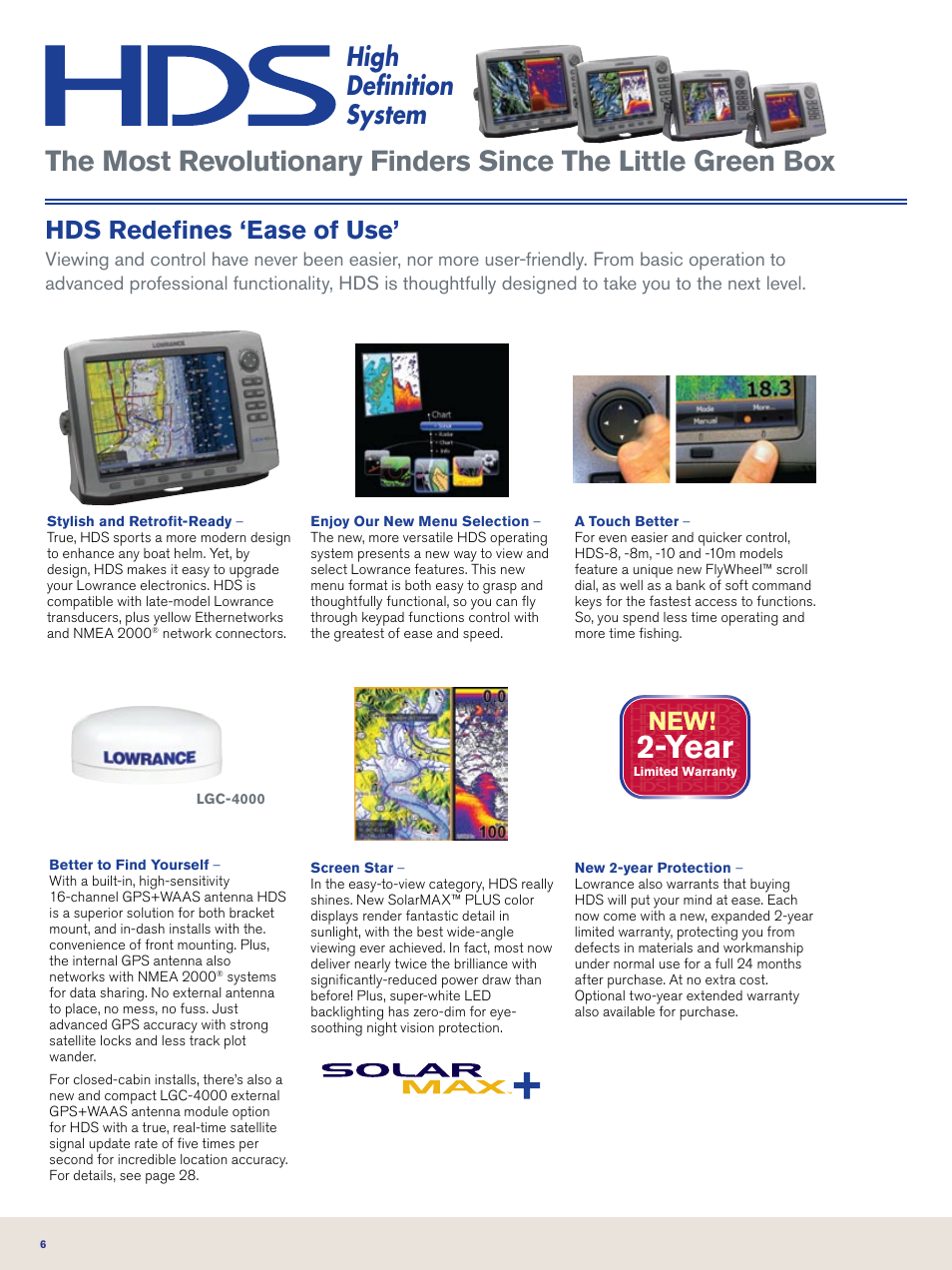 Year, High definition system, Hds redefines ‘ease of use | Lowrance electronic Nautic Insight HDS-5m User Manual | Page 6 / 48