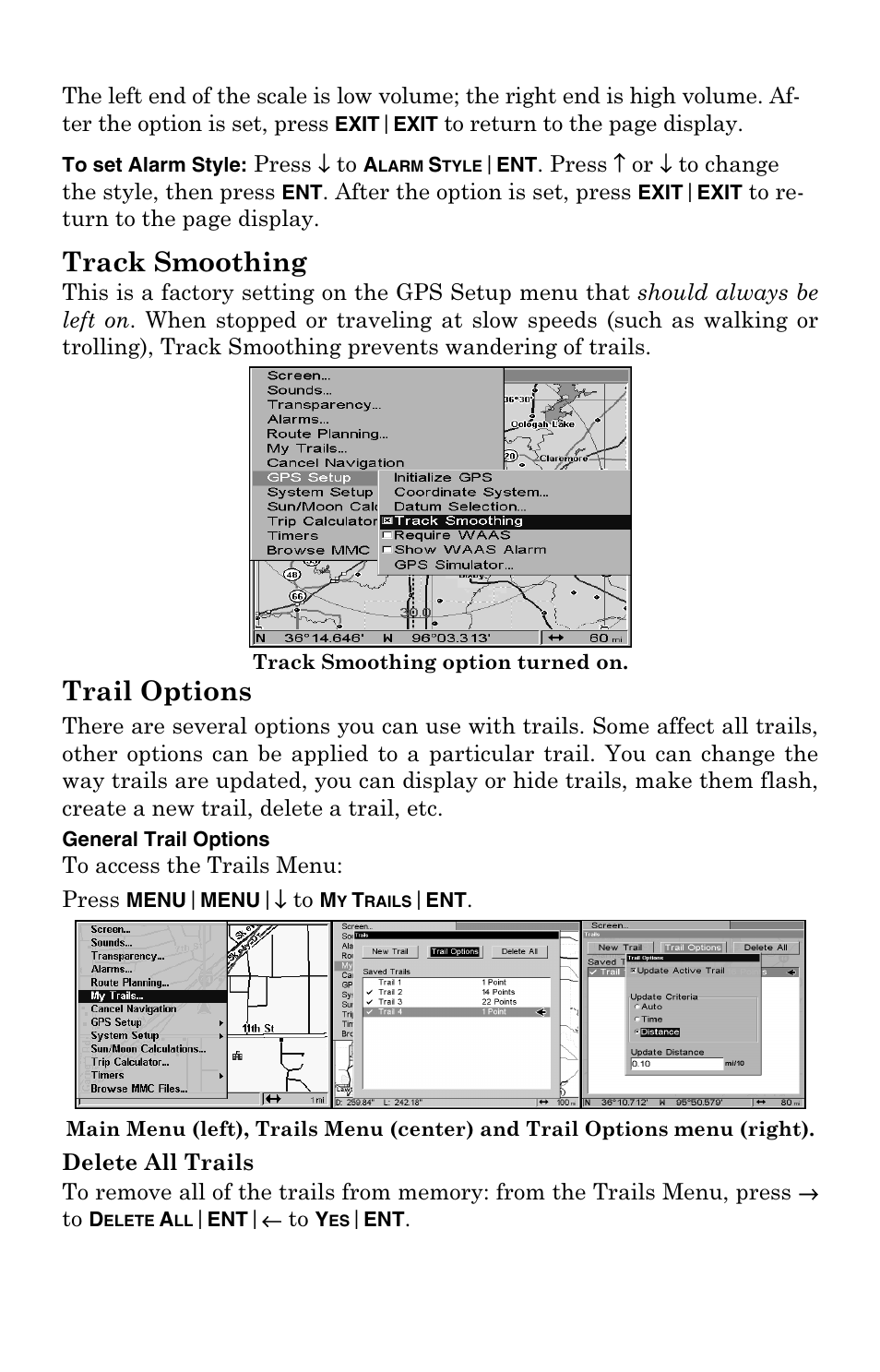 Track smoothing, Trail options | Lowrance electronic Lowrance GlobalMap 6500C User Manual | Page 113 / 144