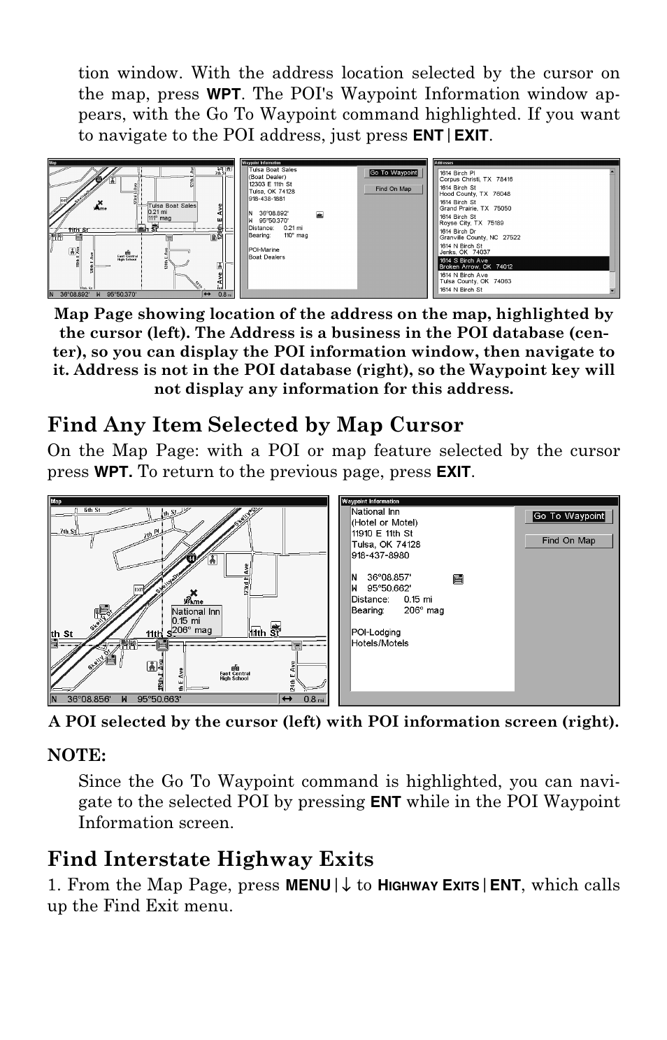 Find any item selected by map cursor, Find interstate highway exits | Lowrance electronic Lowrance GlobalMap 6500C User Manual | Page 120 / 144
