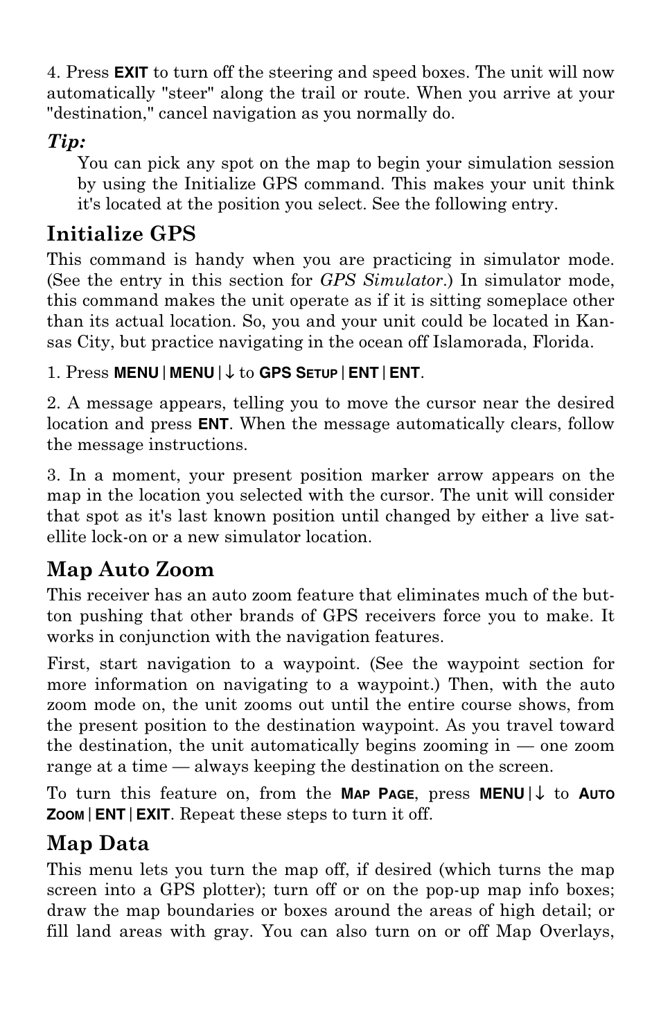 Initialize gps, Map auto zoom, Map data | Lowrance electronic Lowrance GlobalMap 6500C User Manual | Page 90 / 144