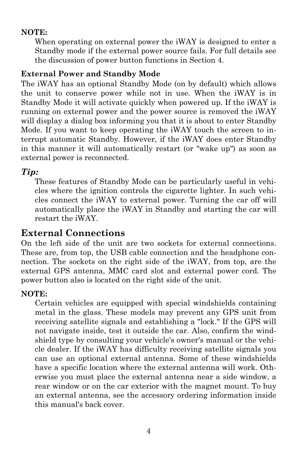 External connections | Lowrance electronic Lowrance iWAY 250C User Manual | Page 10 / 76