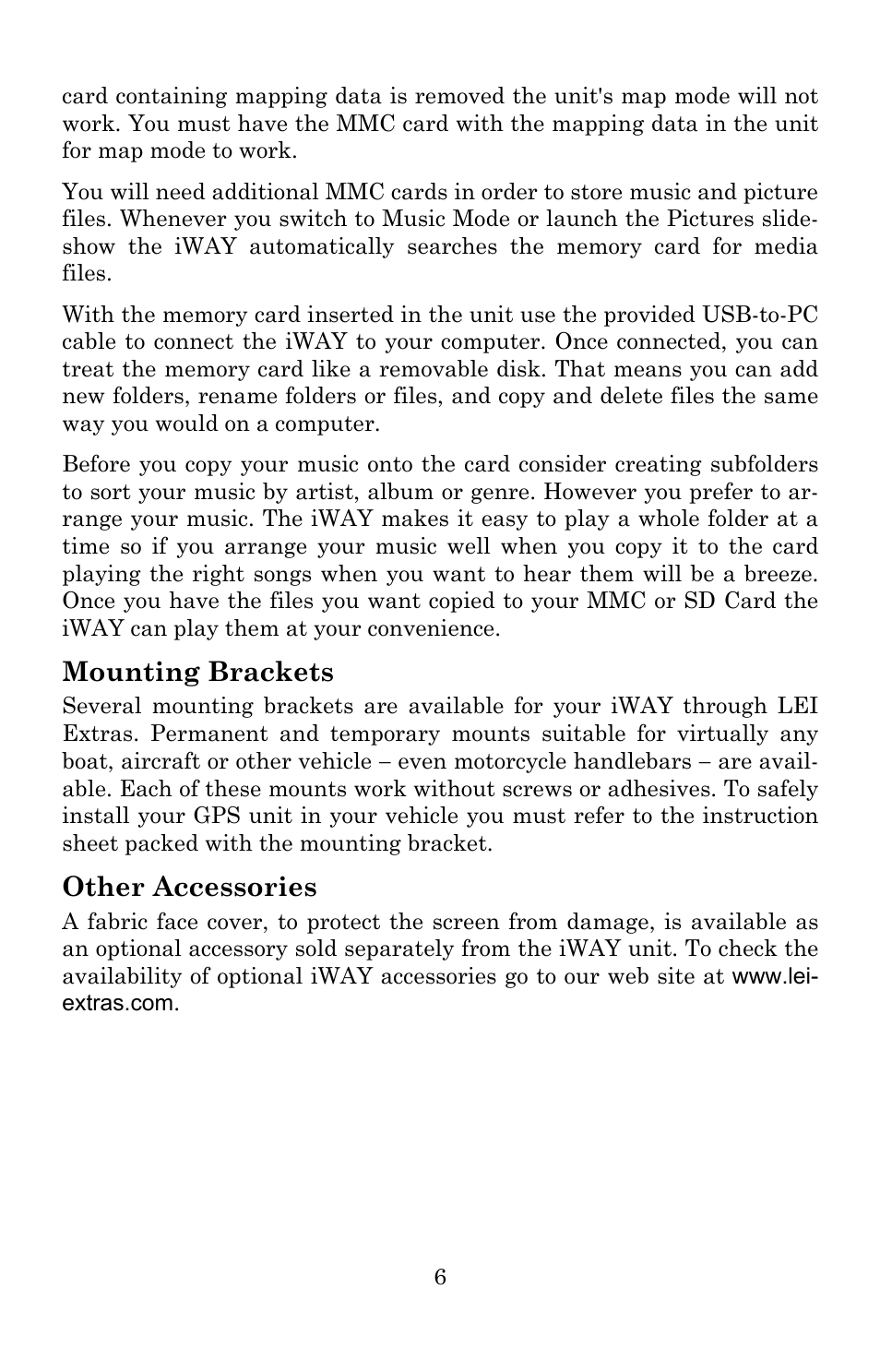 Mounting brackets, Other accessories | Lowrance electronic Lowrance iWAY 250C User Manual | Page 12 / 76