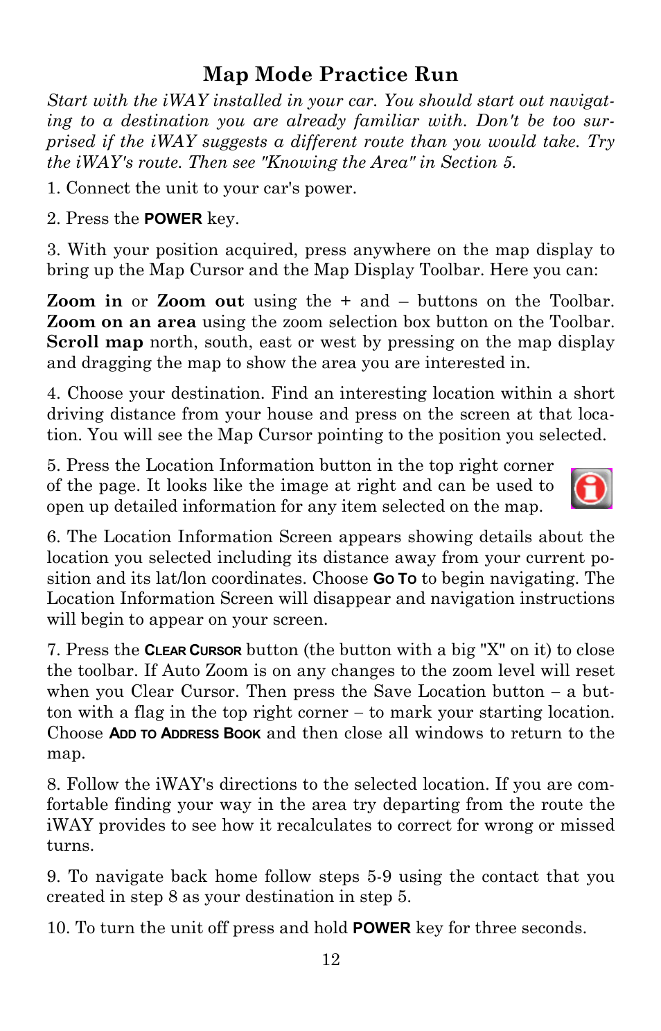 Map mode practice run | Lowrance electronic Lowrance iWAY 250C User Manual | Page 18 / 76