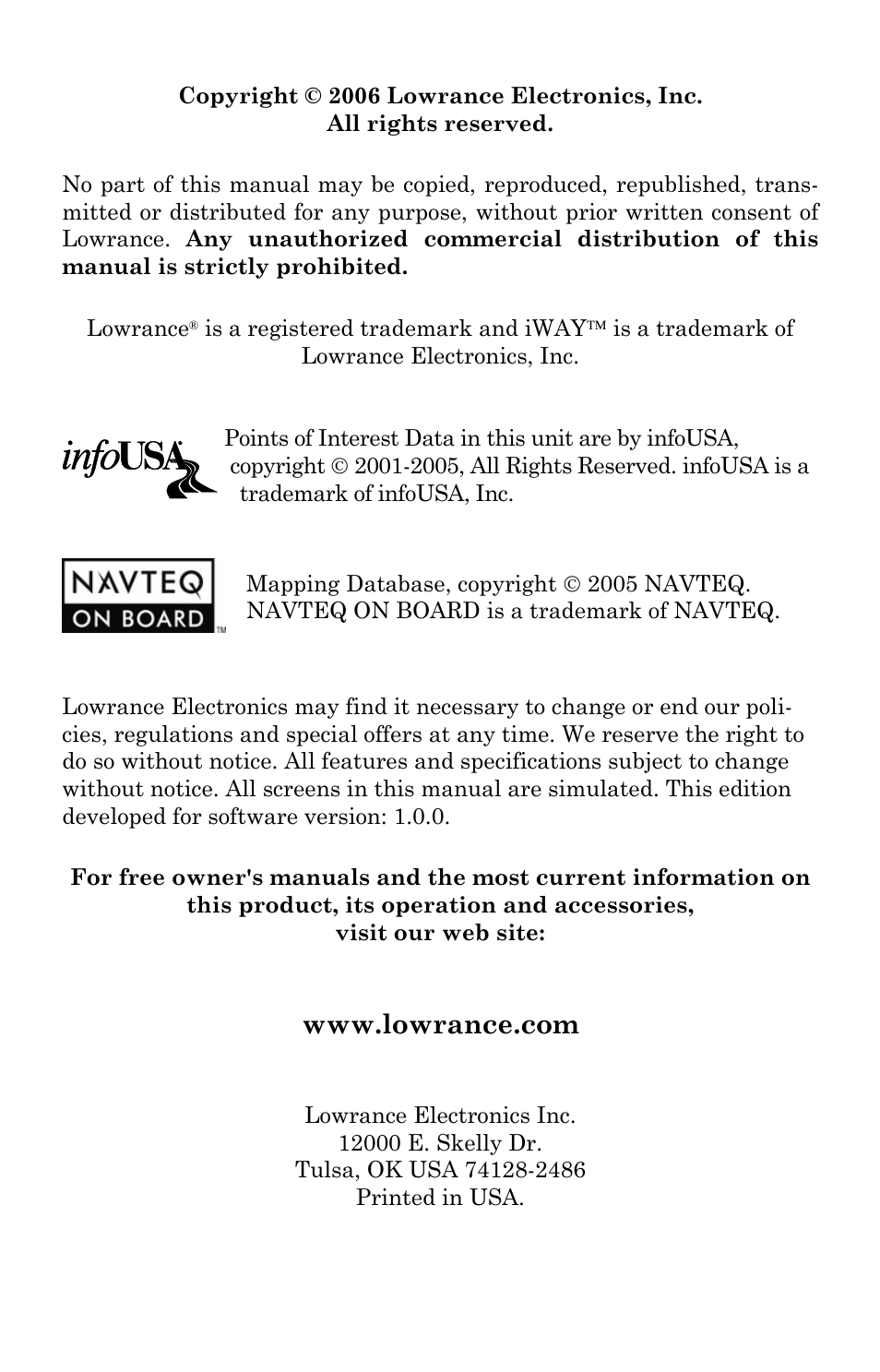 Lowrance electronic Lowrance iWAY 250C User Manual | Page 2 / 76