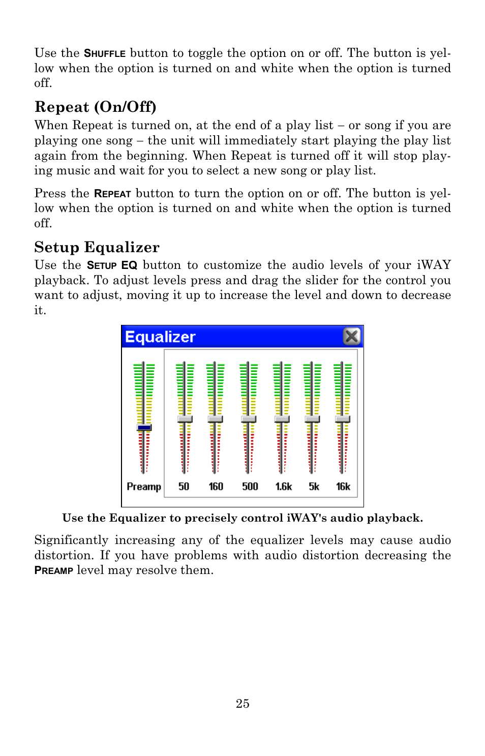 Repeat (on/off), Setup equalizer | Lowrance electronic Lowrance iWAY 250C User Manual | Page 31 / 76