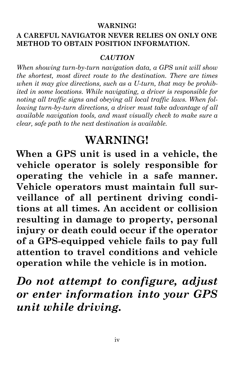 Warning | Lowrance electronic Lowrance iWAY 250C User Manual | Page 6 / 76