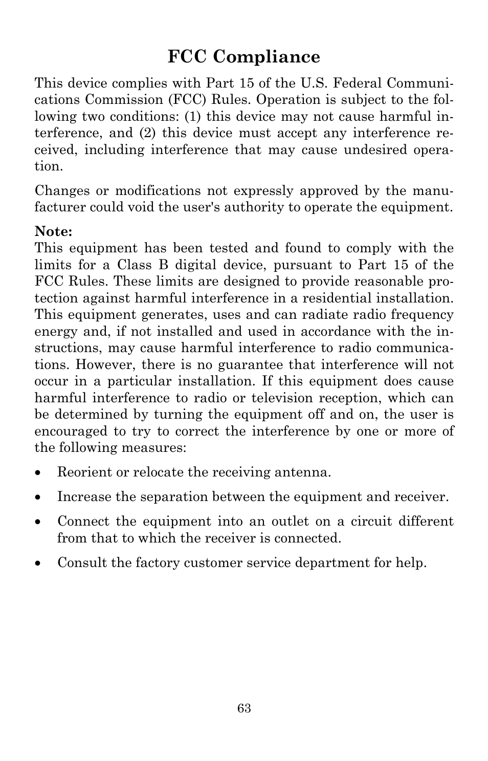 Fcc compliance | Lowrance electronic Lowrance iWAY 250C User Manual | Page 69 / 76