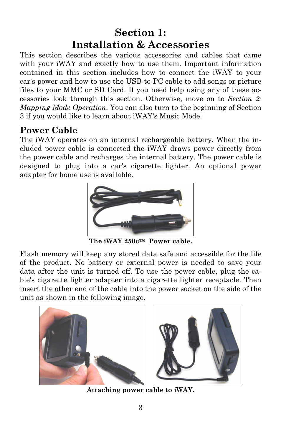 Power cable | Lowrance electronic Lowrance iWAY 250C User Manual | Page 9 / 76