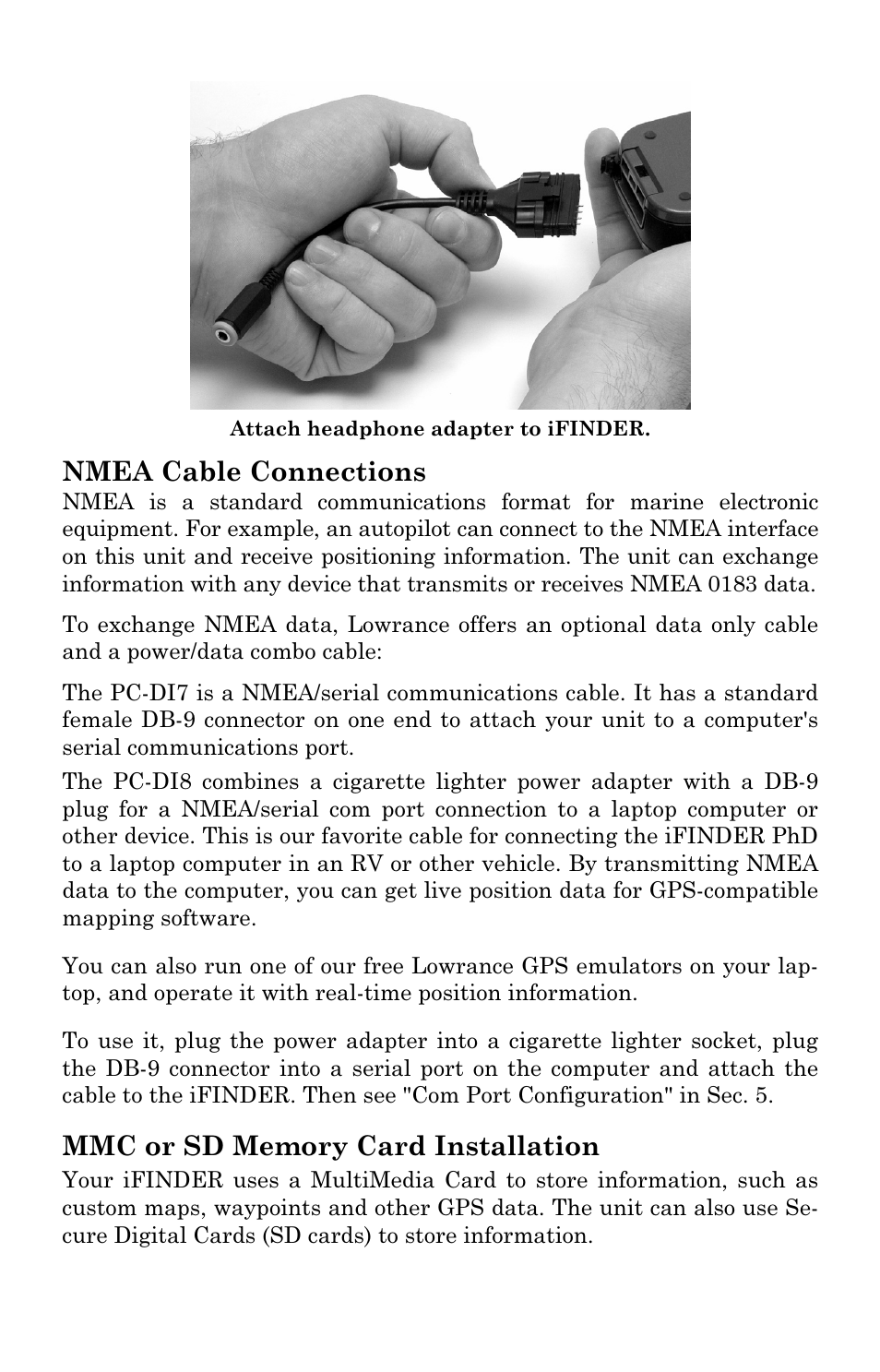 Nmea cable connections | Lowrance electronic Mapping GPS & MP3 Player User Manual | Page 16 / 124