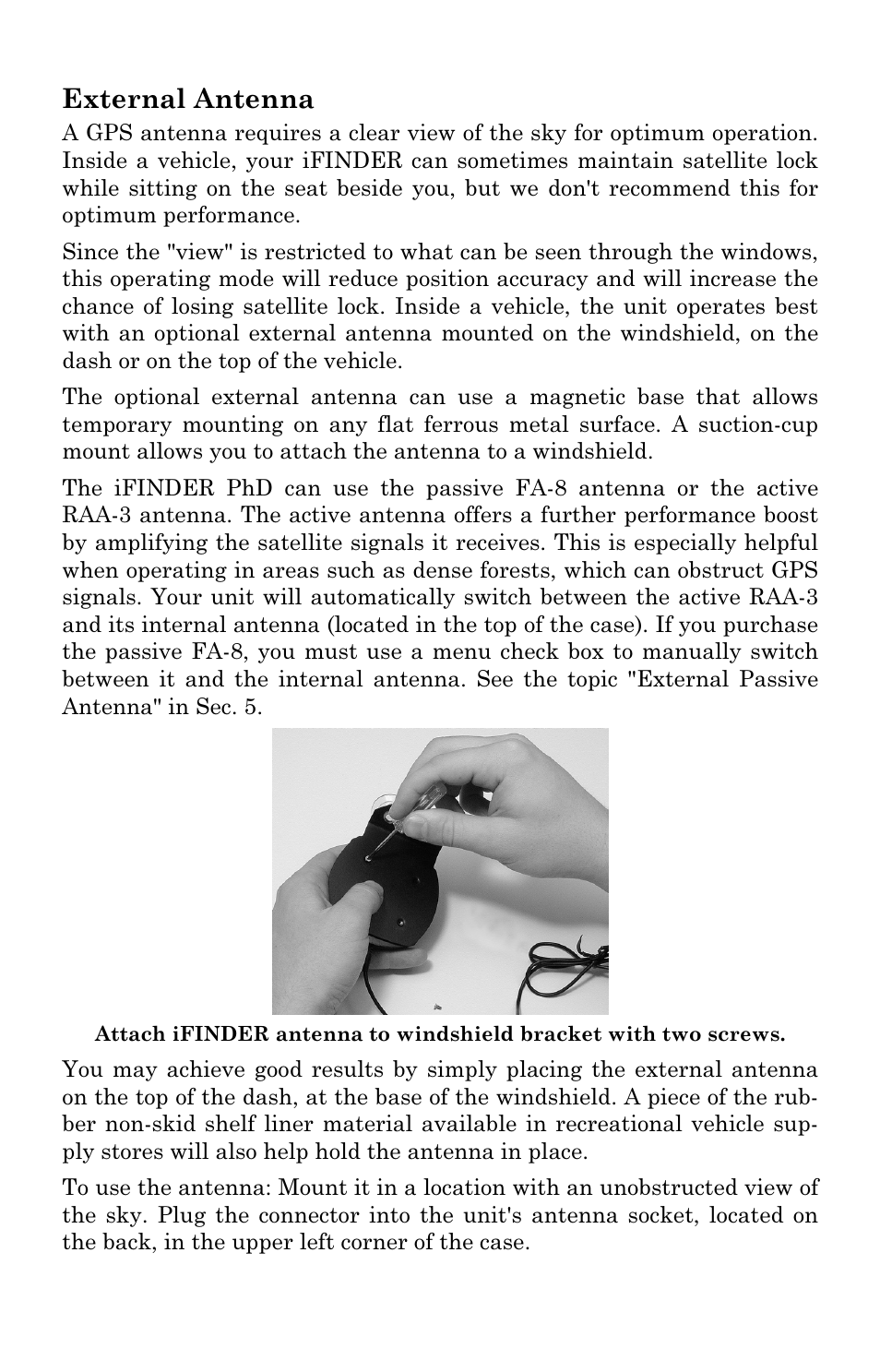External antenna | Lowrance electronic Mapping GPS & MP3 Player User Manual | Page 19 / 124