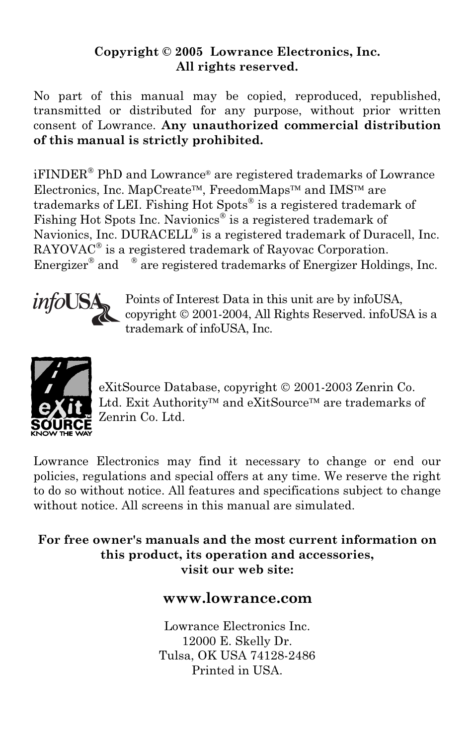Lowrance electronic Mapping GPS & MP3 Player User Manual | Page 2 / 124
