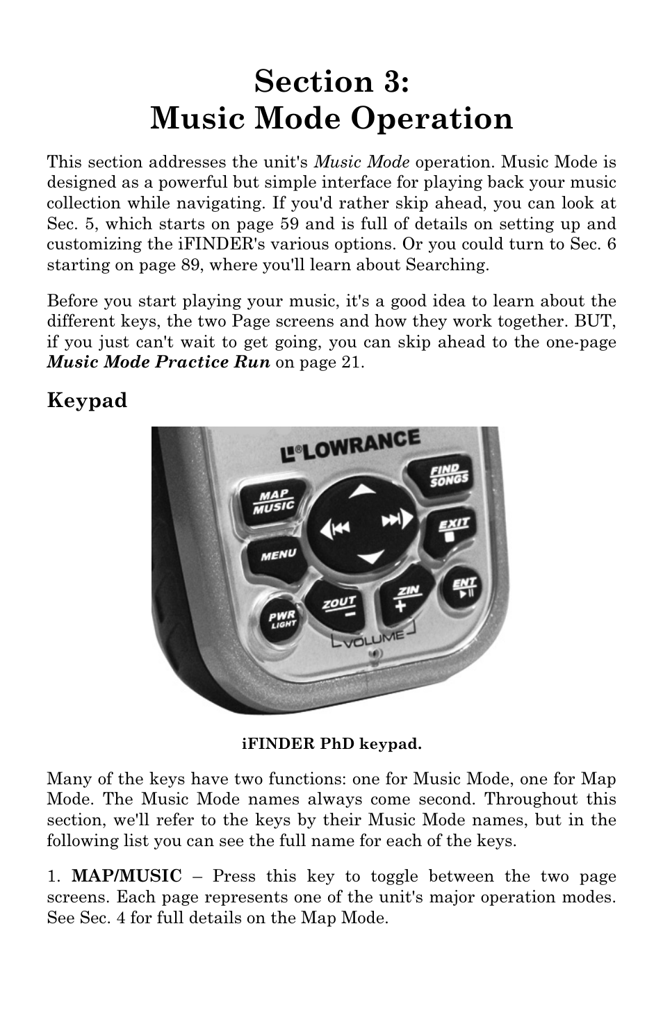 Keypad | Lowrance electronic Mapping GPS & MP3 Player User Manual | Page 21 / 124