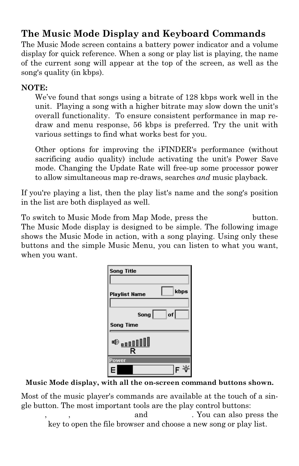 The music mode display and keyboard commands | Lowrance electronic Mapping GPS & MP3 Player User Manual | Page 24 / 124