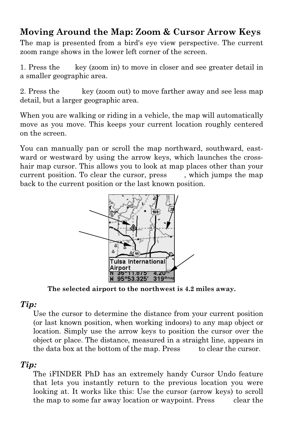Moving around the map: zoom & cursor arrow keys | Lowrance electronic Mapping GPS & MP3 Player User Manual | Page 45 / 124