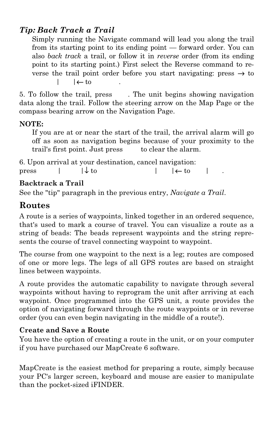 Routes, Tip: back track a trail | Lowrance electronic Mapping GPS & MP3 Player User Manual | Page 53 / 124