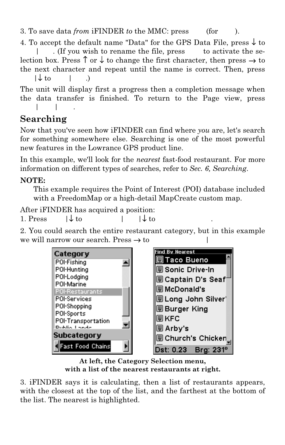 Searching | Lowrance electronic Mapping GPS & MP3 Player User Manual | Page 56 / 124